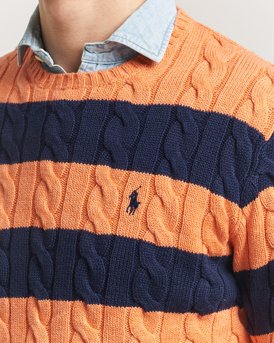 Hombres | Jerséis y prendas de punto | Polo Ralph Lauren | Striped Cotton Cable Sweater Orange Navy Combo