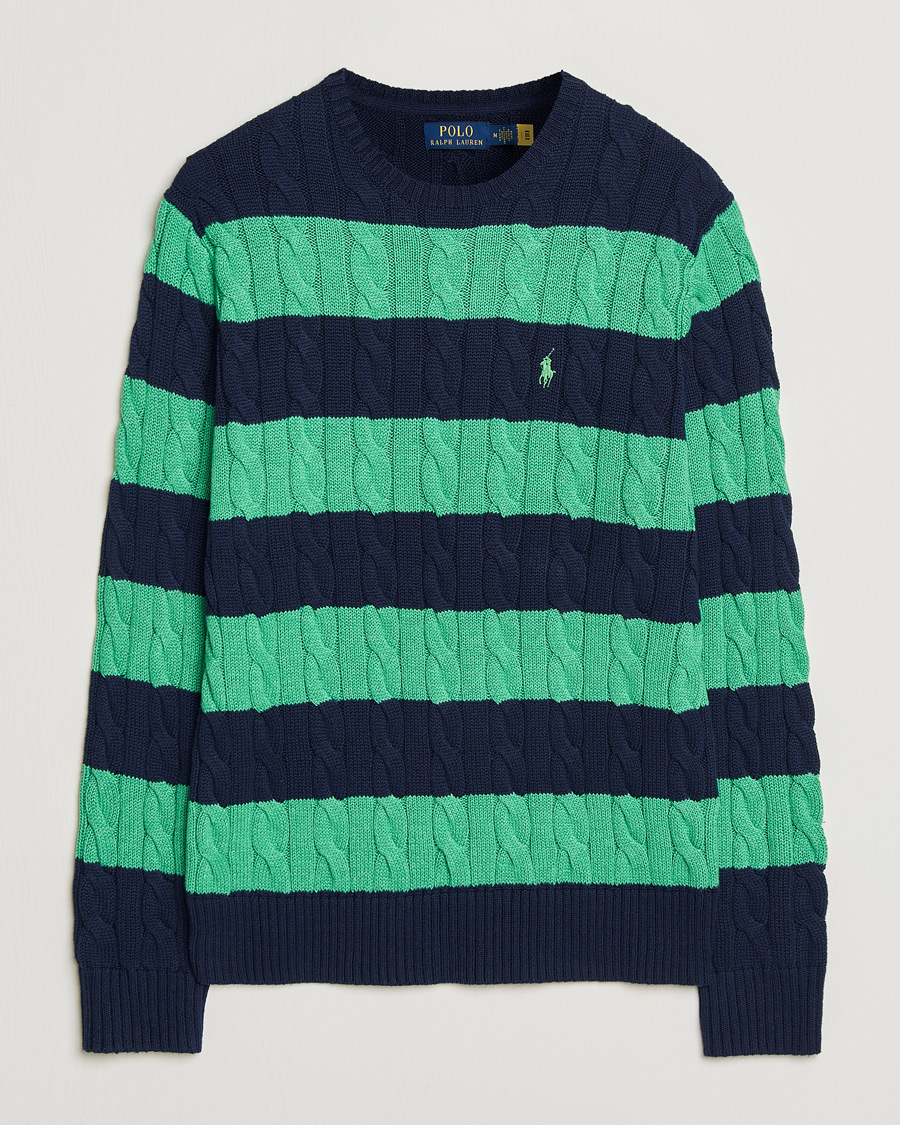 Hombres | Jerséis y prendas de punto | Polo Ralph Lauren | Striped Cotton Cable Sweater Navy Green Combo