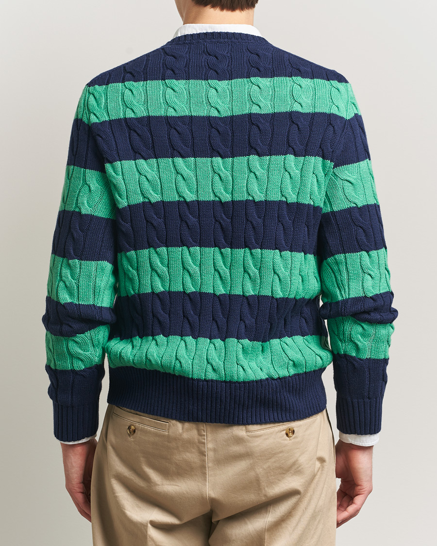 Hombres | Jerséis y prendas de punto | Polo Ralph Lauren | Striped Cotton Cable Sweater Navy Green Combo