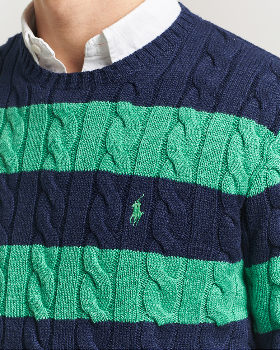 Hombres | Jerséis y prendas de punto | Polo Ralph Lauren | Striped Cotton Cable Sweater Navy Green Combo