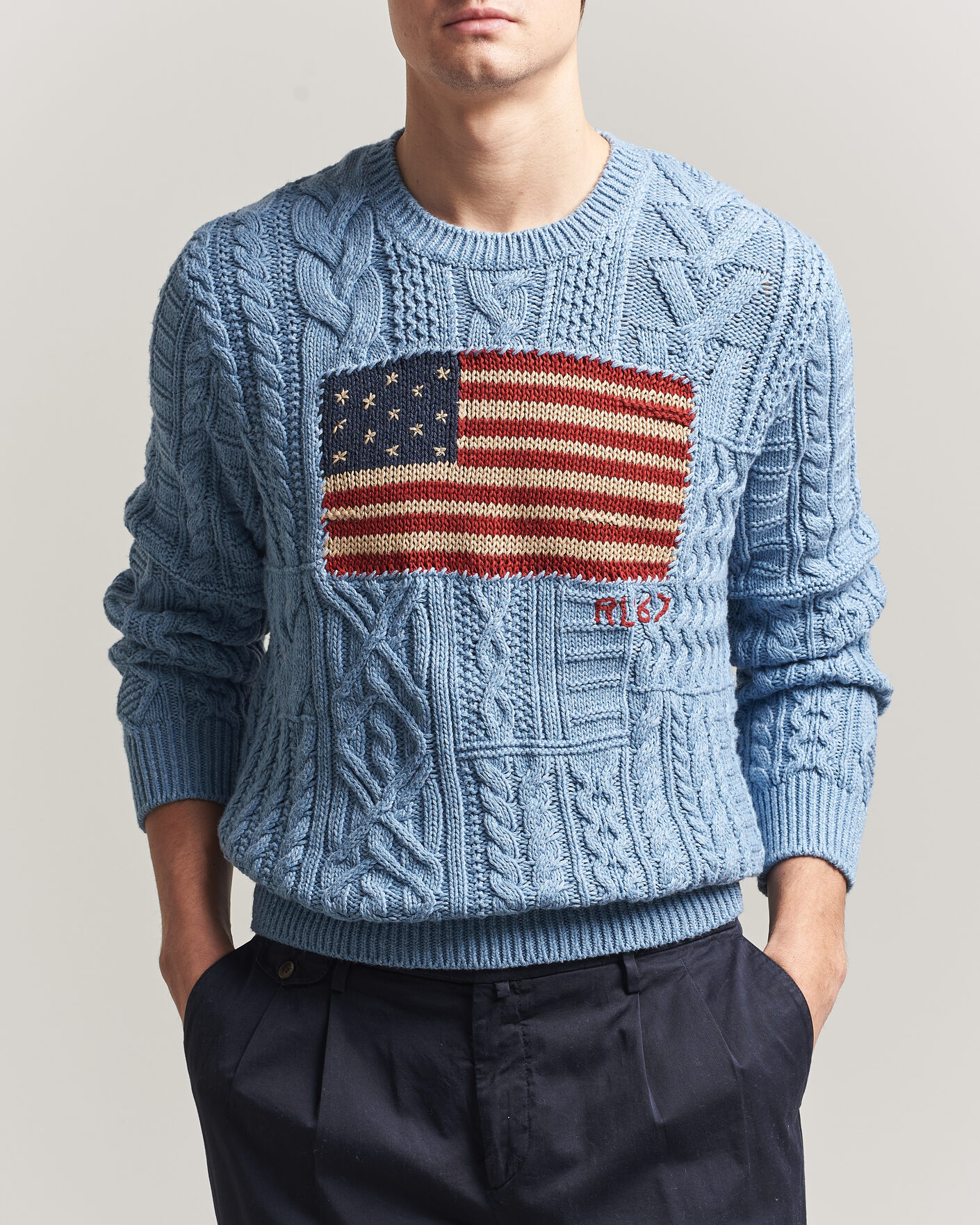 Hombres | Jerséis y prendas de punto | Polo Ralph Lauren | Cotton Flag Sweater Light Blue Combo