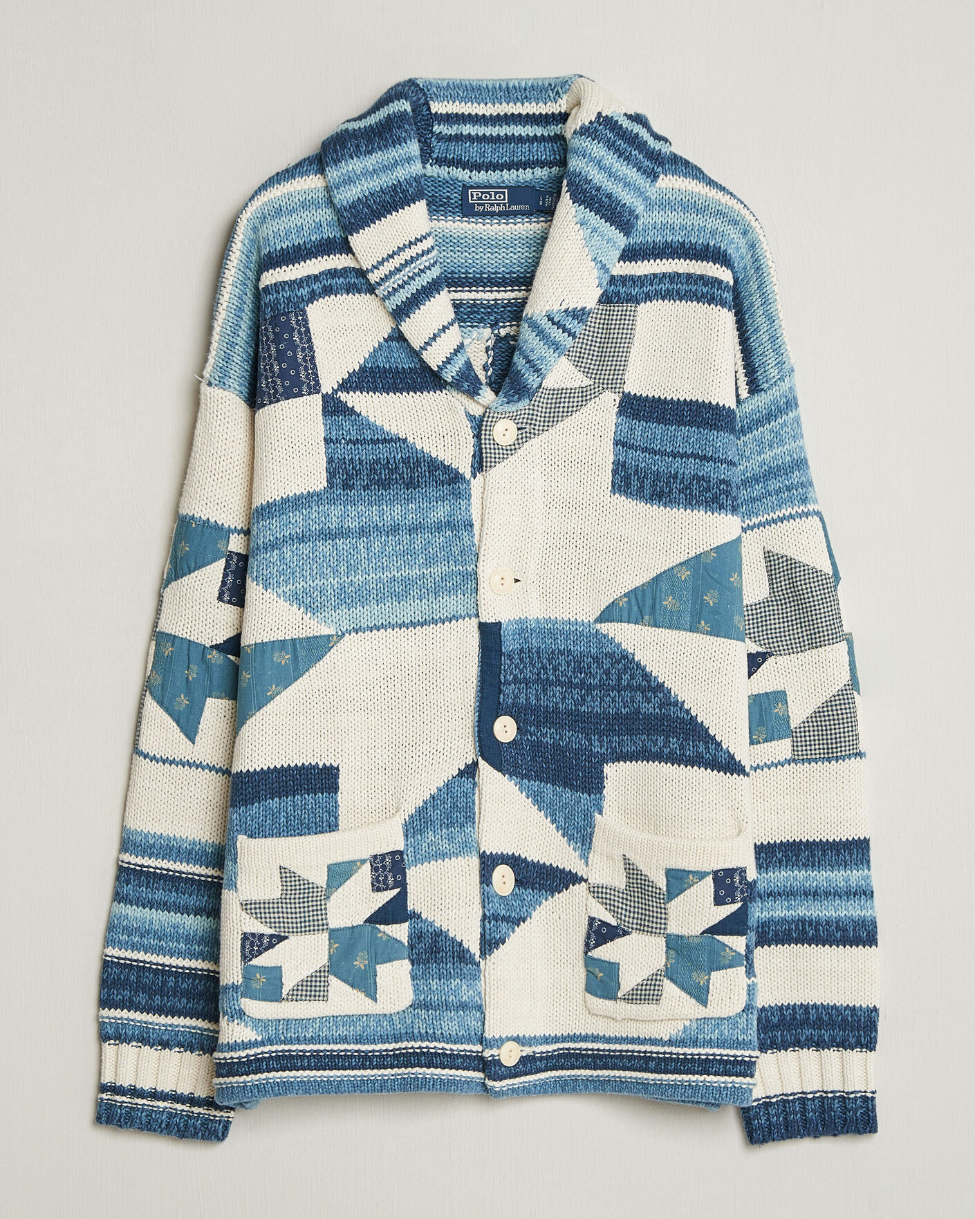 Hombres | Jerséis y prendas de punto | Polo Ralph Lauren | Cotton Linen Cardigan Cream Blue Combo