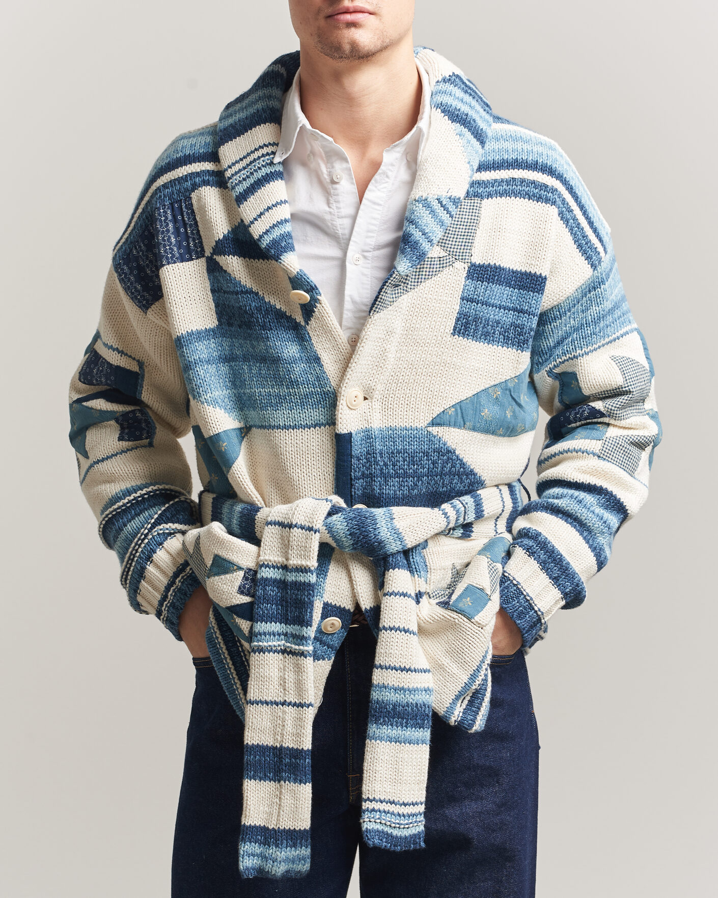 Hombres | Jerséis y prendas de punto | Polo Ralph Lauren | Cotton Linen Cardigan Cream Blue Combo