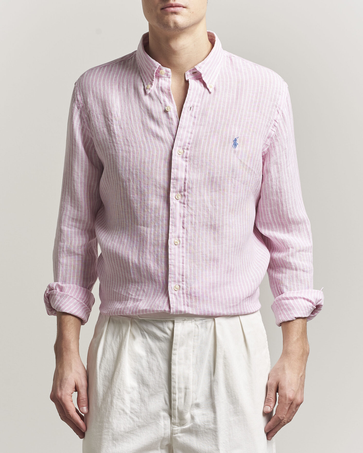 Hombres | Camisas | Polo Ralph Lauren | Custom Fit Linen Shirt Pink/White