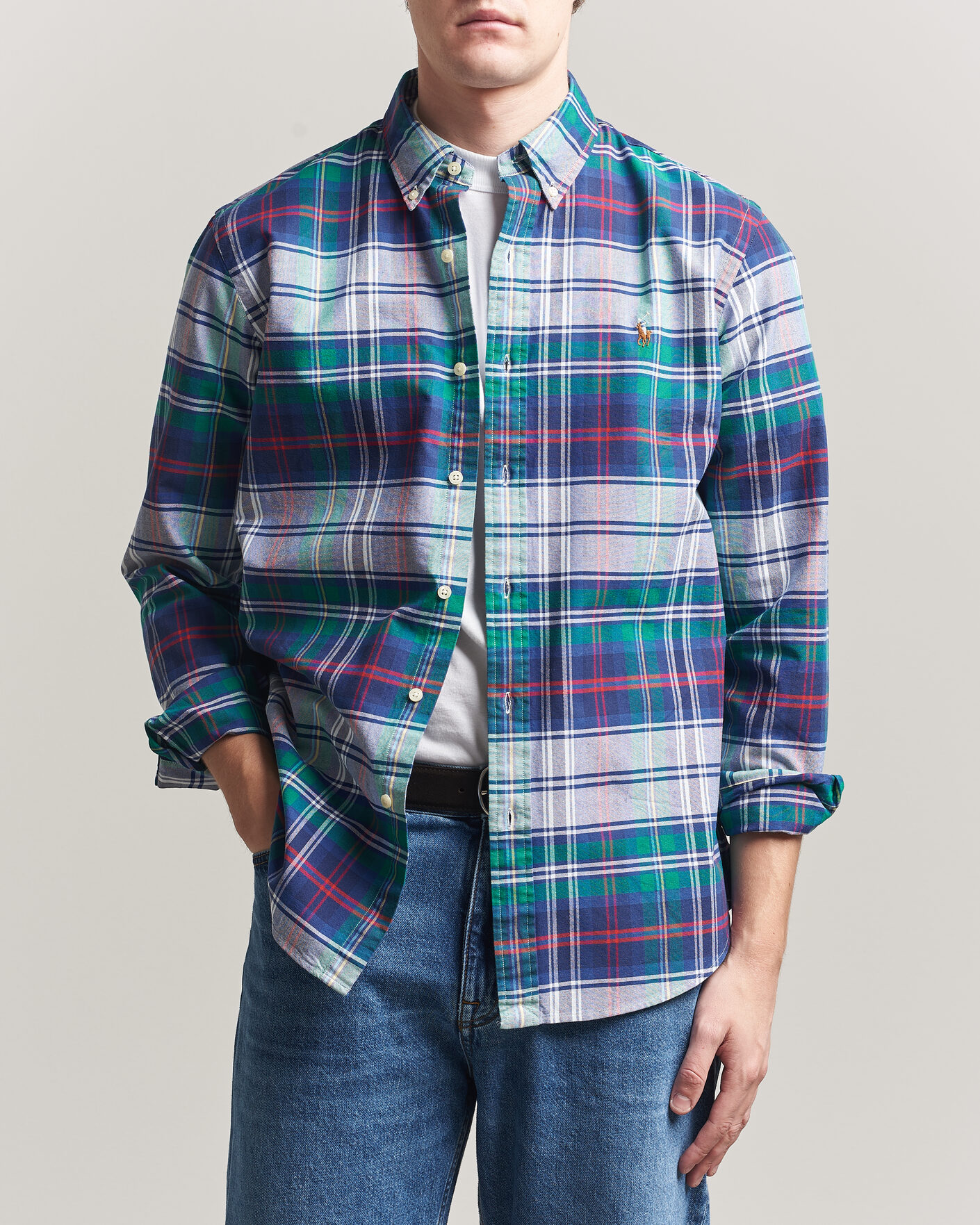 Hombres | Camisas | Polo Ralph Lauren | Custom Fit Checked Oxford Shirt Green/Blue Multi