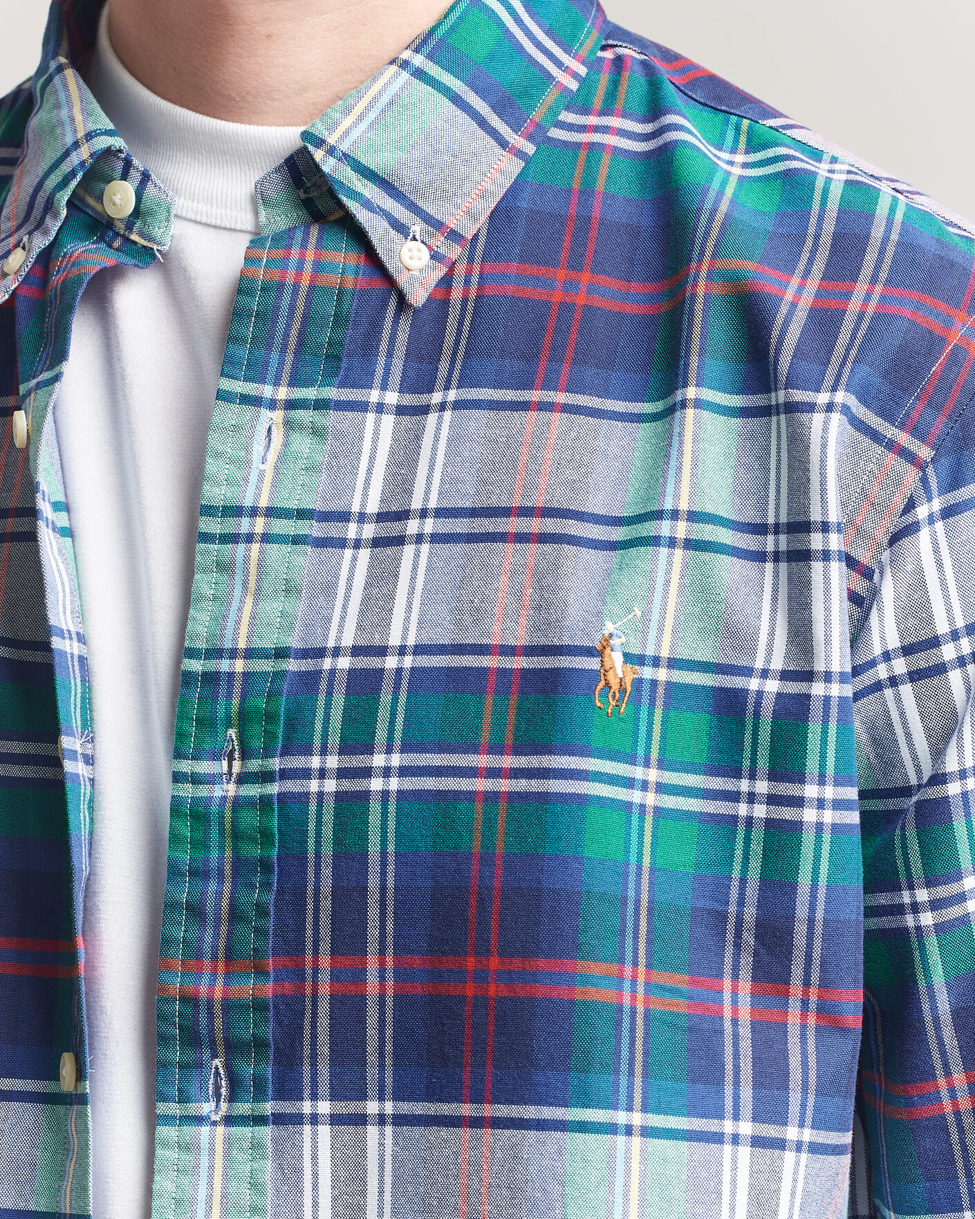 Hombres | Camisas | Polo Ralph Lauren | Custom Fit Checked Oxford Shirt Green/Blue Multi