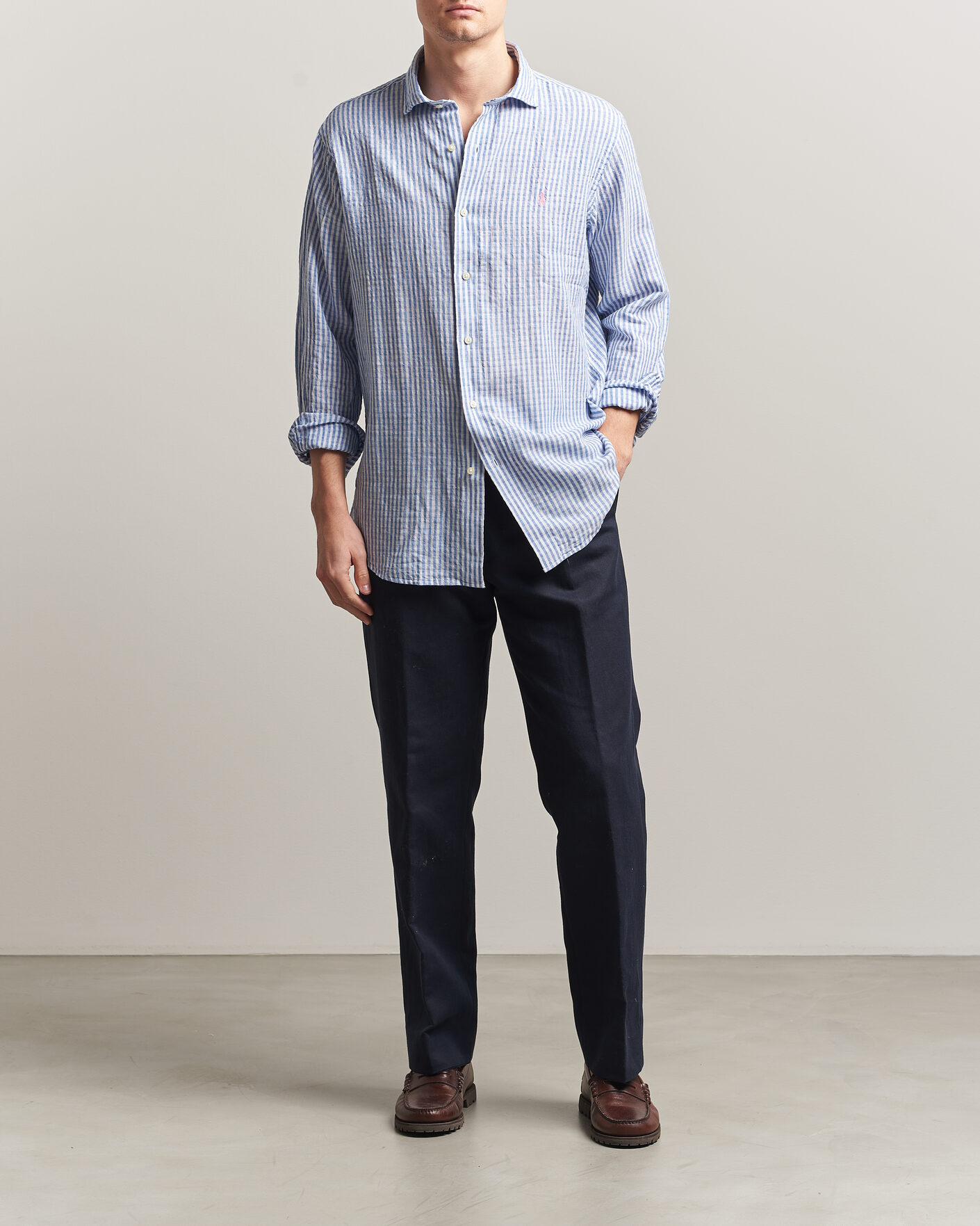 Hombres | Camisas | Polo Ralph Lauren | Cotton/Linen Seersucker Shirt Blue/White