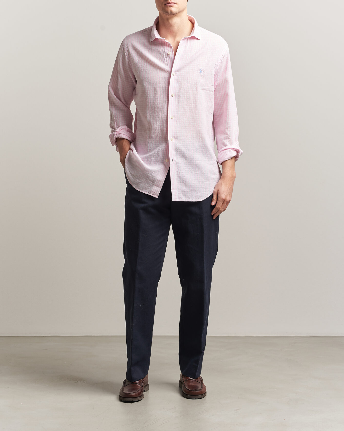 Hombres | Camisas | Polo Ralph Lauren | Cotton/Linen Seersucker Shirt Pink/White