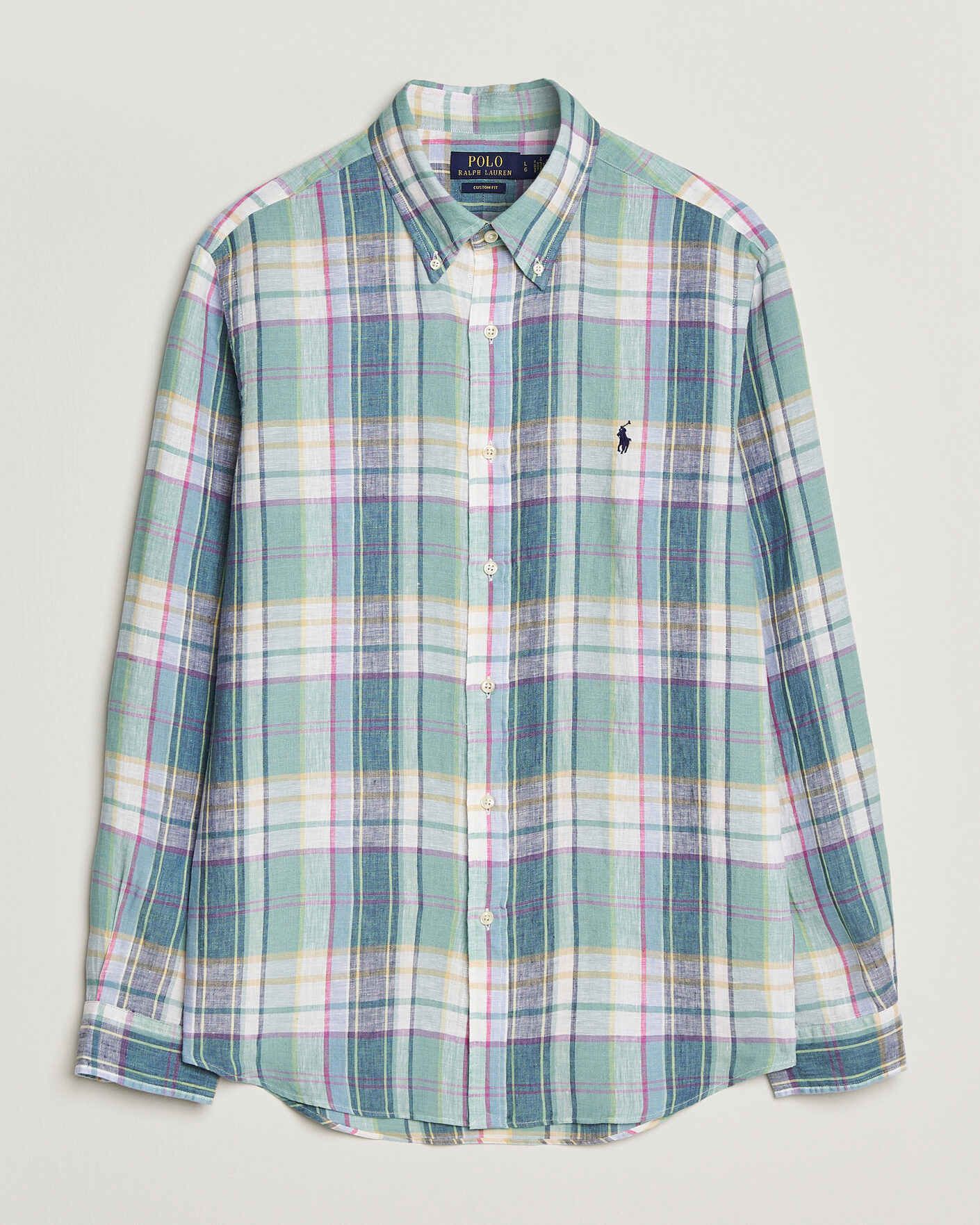 Hombres | Camisas | Polo Ralph Lauren | Custom Fit Check Linen Shirt Green/Blue/White