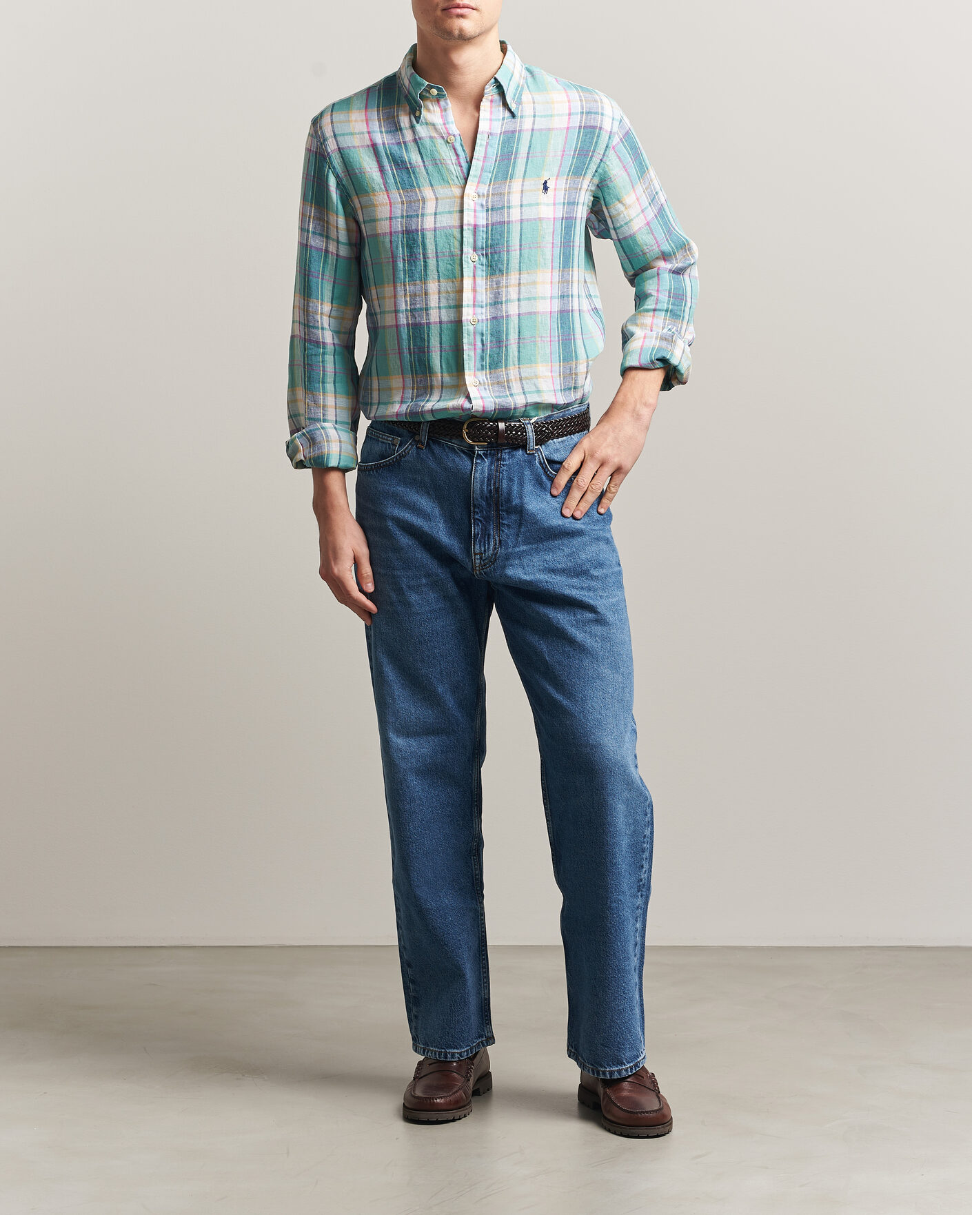Hombres | Camisas | Polo Ralph Lauren | Custom Fit Check Linen Shirt Green/Blue/White