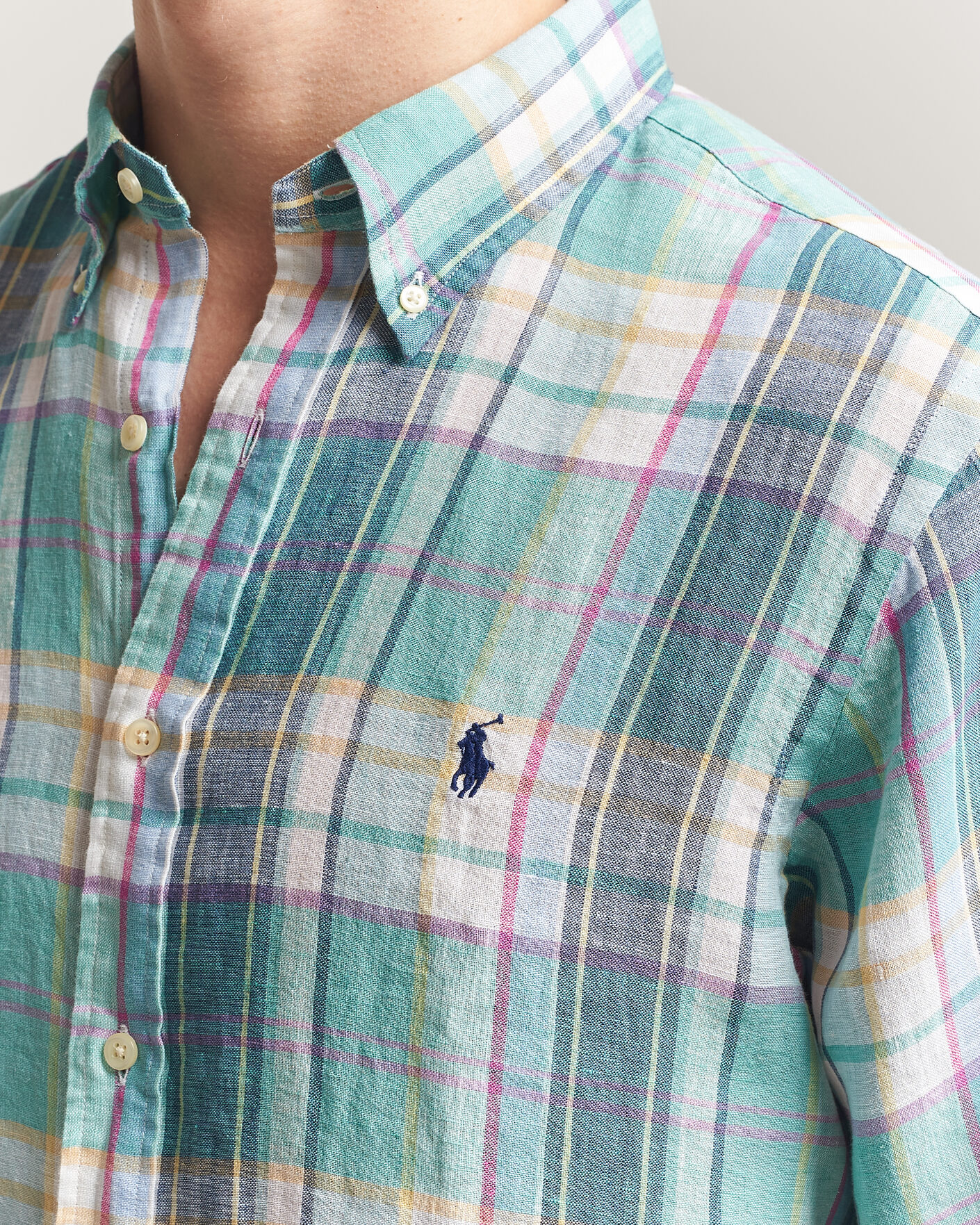 Hombres | Camisas | Polo Ralph Lauren | Custom Fit Check Linen Shirt Green/Blue/White