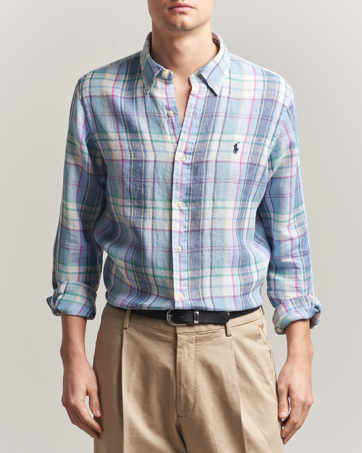 Hombres | Camisas | Polo Ralph Lauren | Custom Fit Check Linen Shirt Blue/White