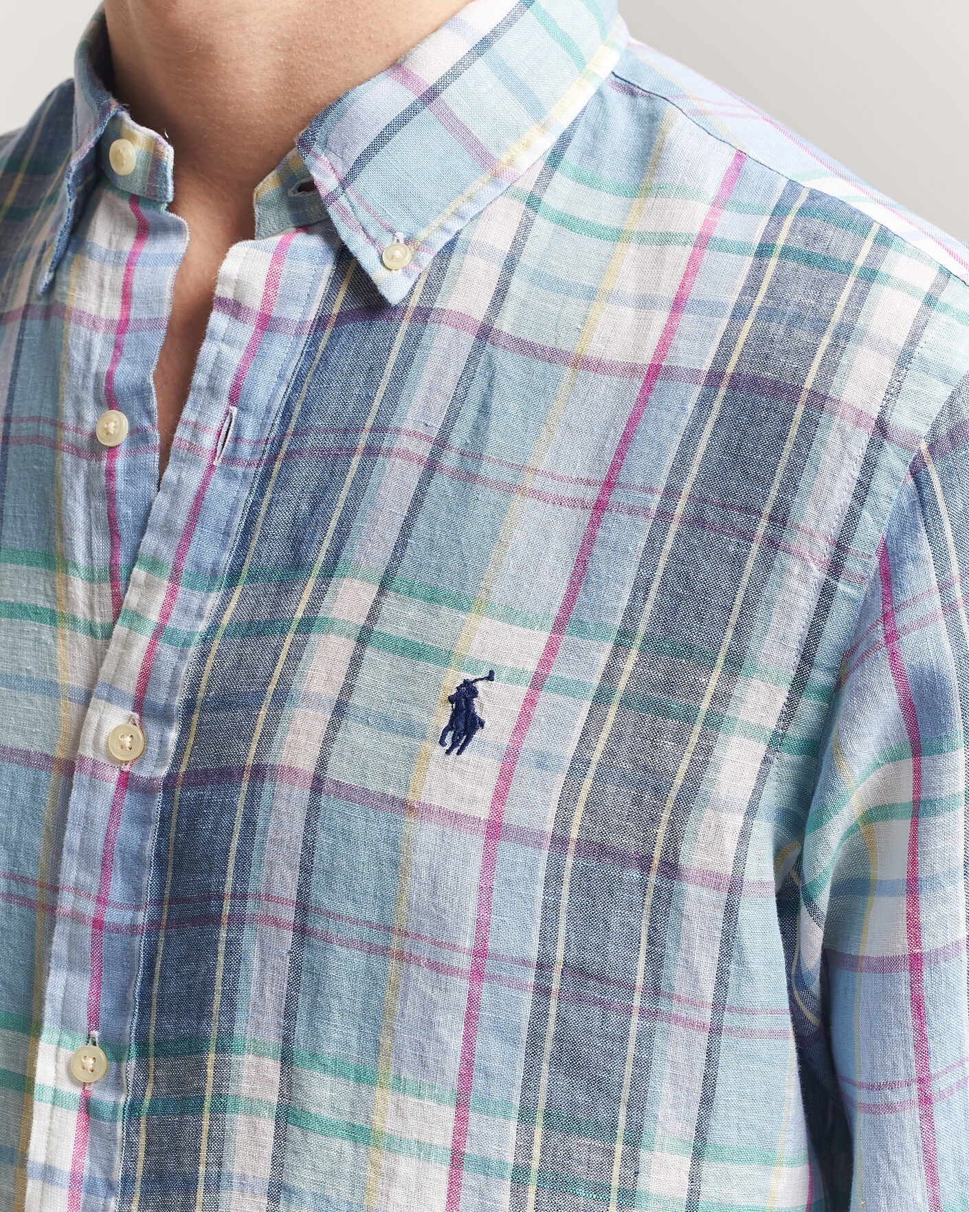 Hombres | Camisas | Polo Ralph Lauren | Custom Fit Check Linen Shirt Blue/White