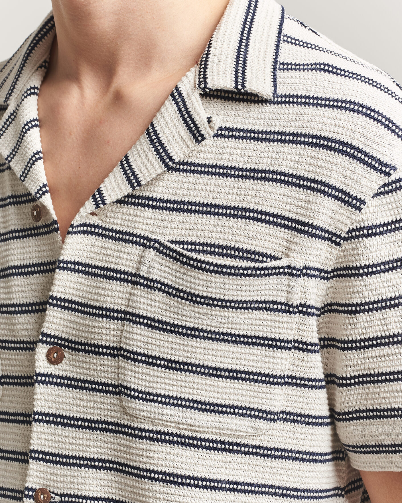 Hombres | Camisas | Polo Ralph Lauren | Knitted Camp Shirt Pale Cream/Newport Navy