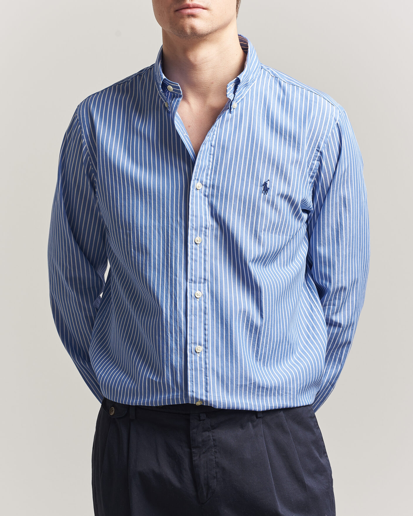 Hombres | Camisas | Polo Ralph Lauren | Custom Fit Poplin Striped Shirt Medium Blue