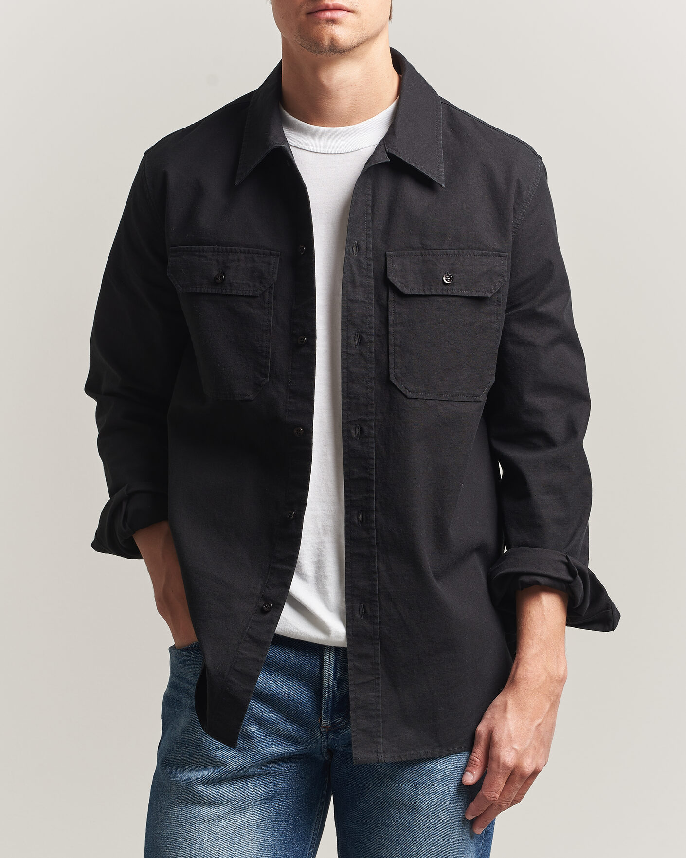 Hombres | Camisas | A.P.C. | Safari Cotton/Linen Overshirt Faded Black