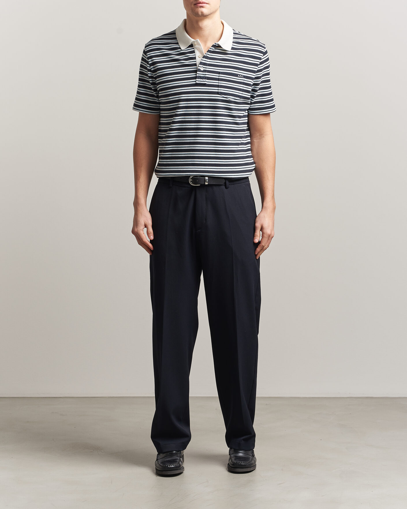 Hombres | Polos | A.P.C. | Oscar Striped Polo Dark Navy