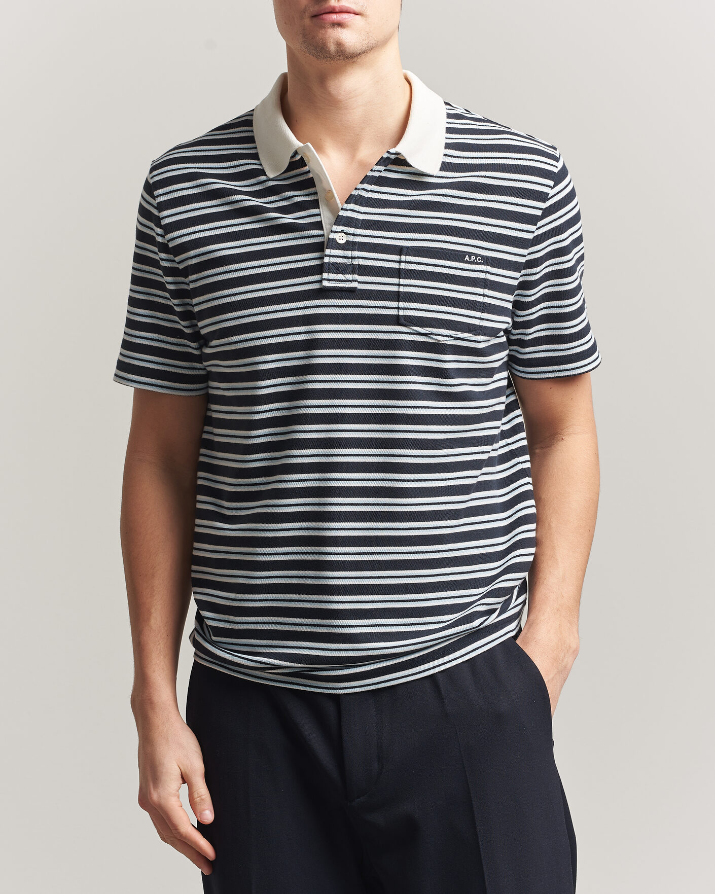 Hombres | Polos | A.P.C. | Oscar Striped Polo Dark Navy