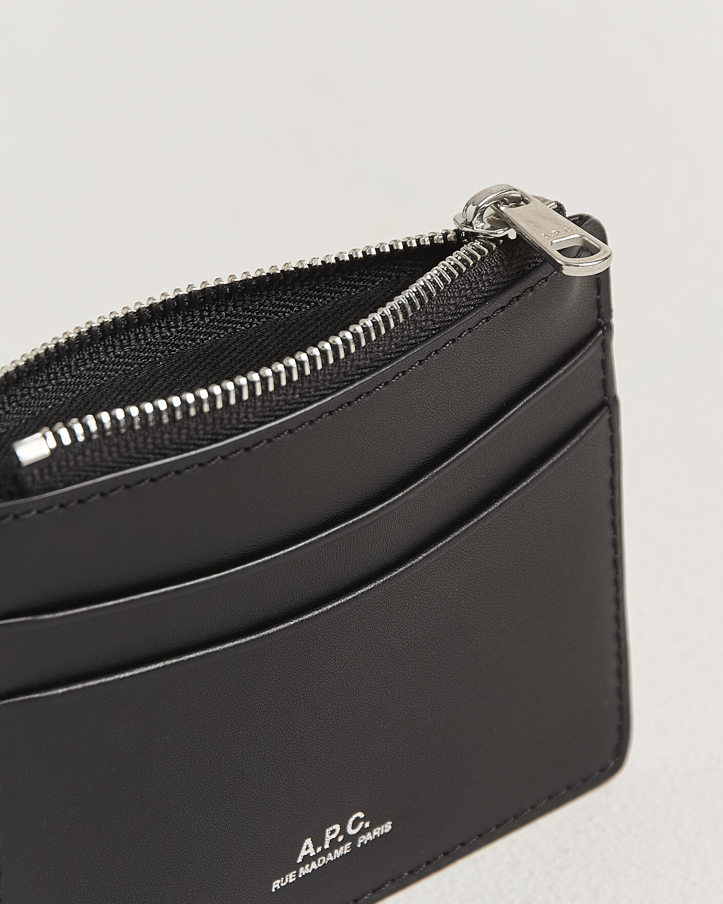 Hombres | Billeteras | A.P.C. | Zip Calf Leather Card Holder Black
