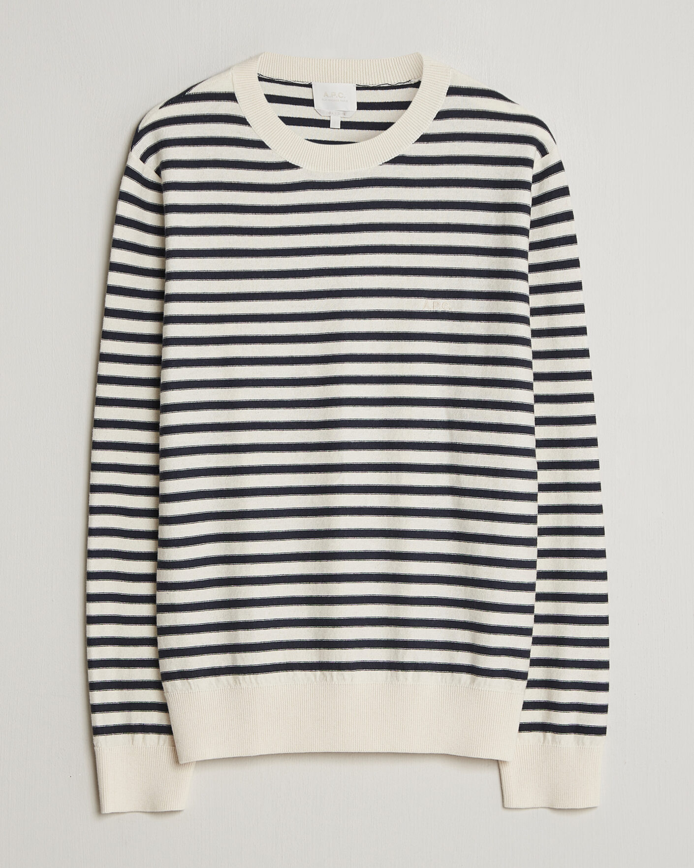Hombres | Jerséis y prendas de punto | A.P.C. | Paul Striped Knitted Sweater Ecru/Dark Navy