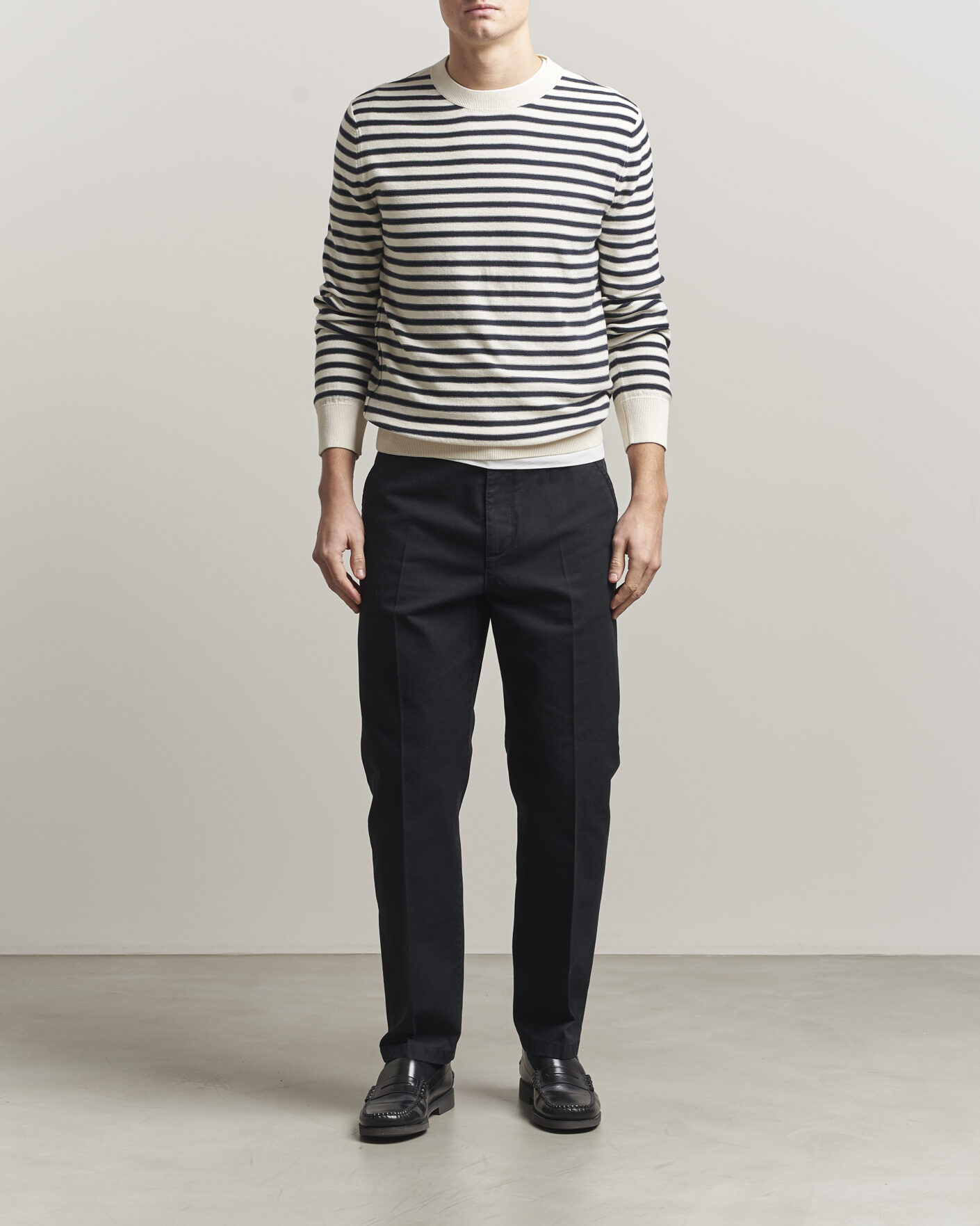 Hombres | Jerséis y prendas de punto | A.P.C. | Paul Striped Knitted Sweater Ecru/Dark Navy