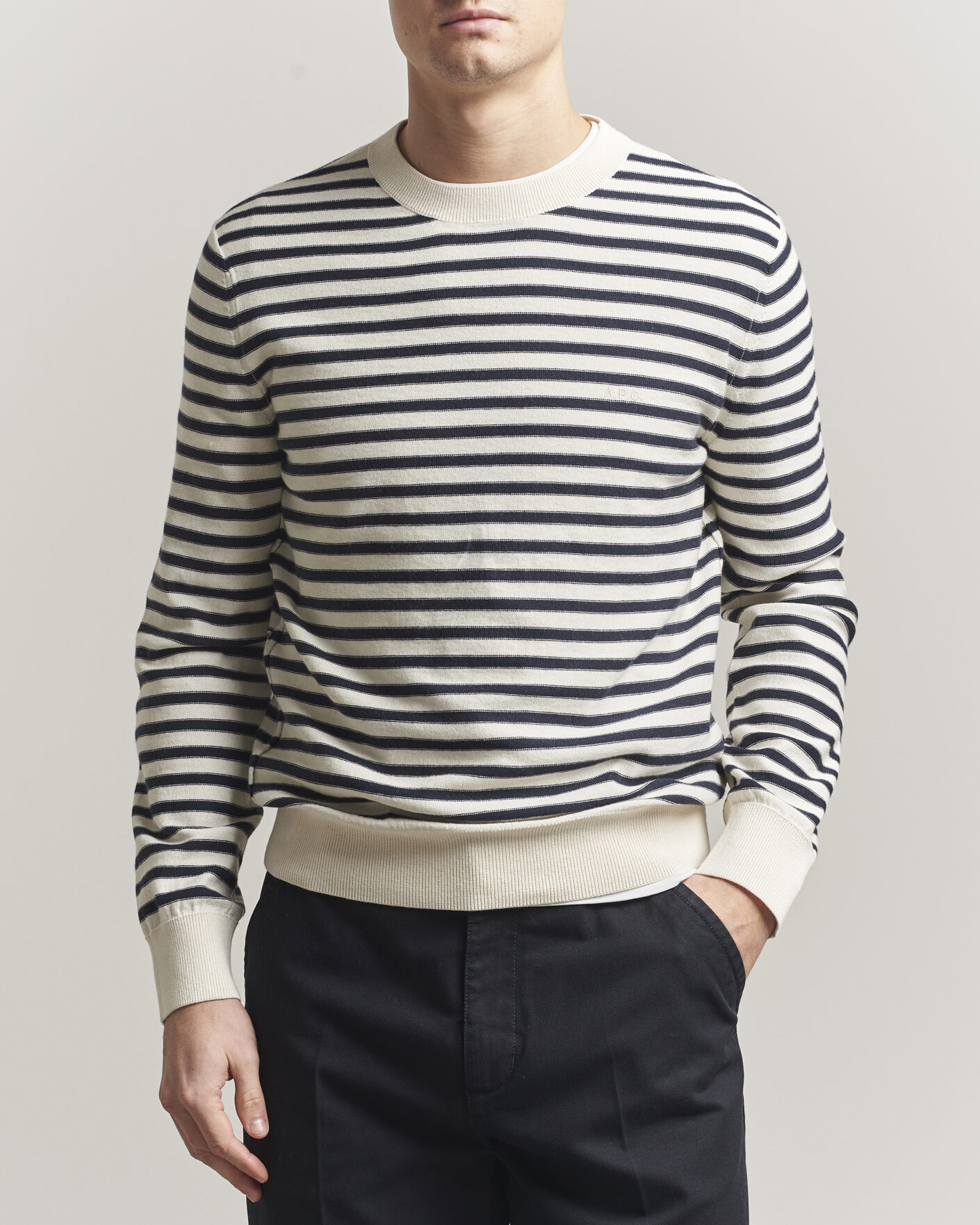 Hombres | Jerséis y prendas de punto | A.P.C. | Paul Striped Knitted Sweater Ecru/Dark Navy