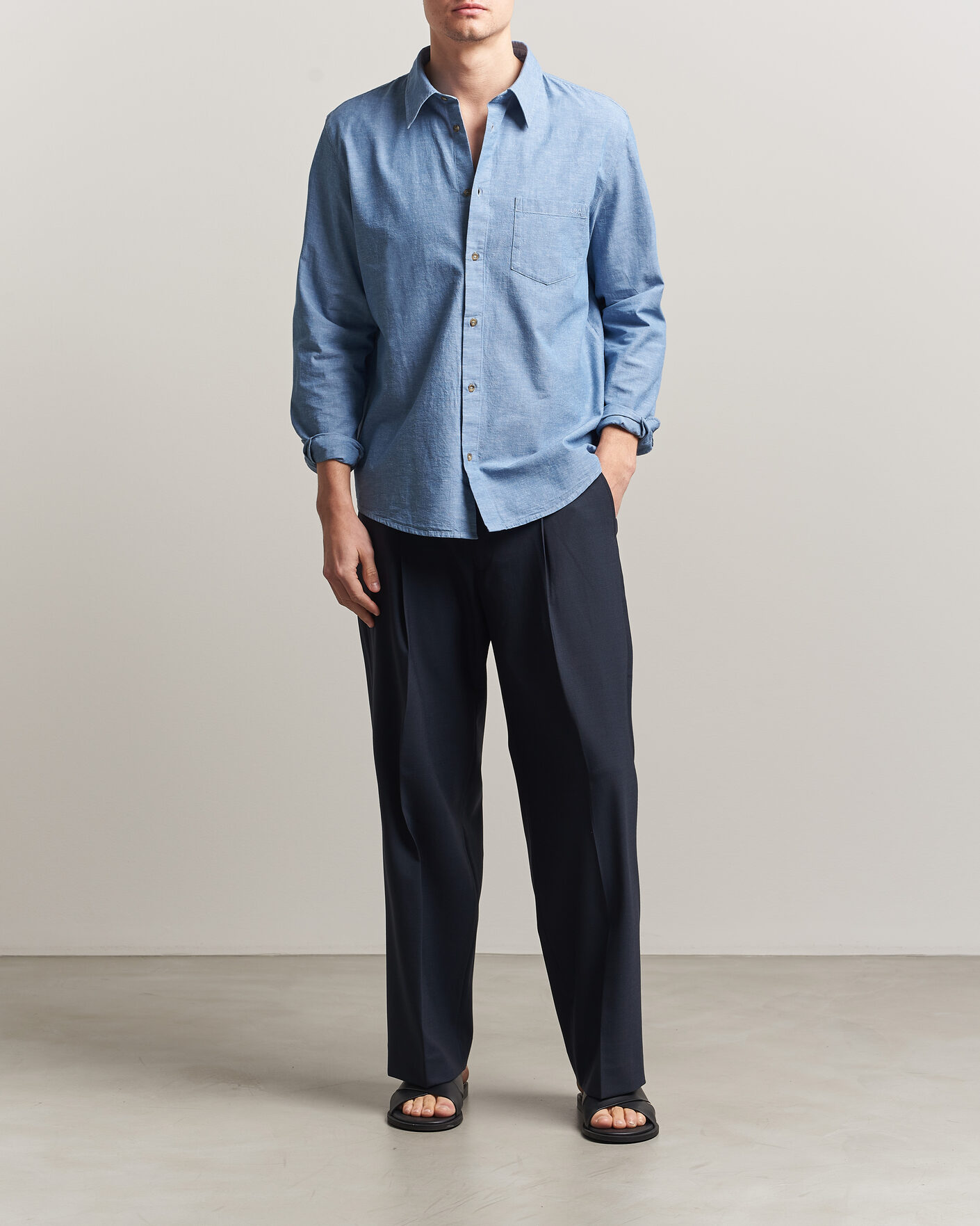 Hombres | Camisas | A.P.C. | Harris Cotton/Linen Shirt Blue
