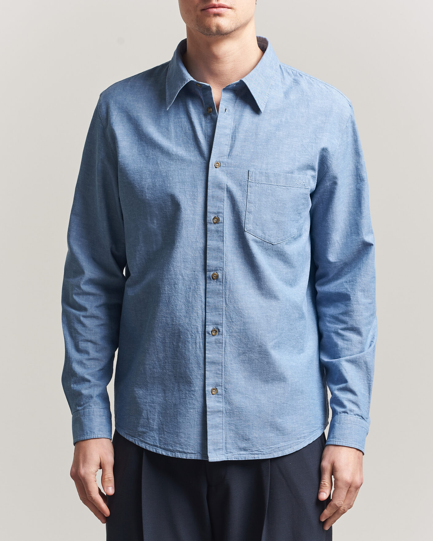 Hombres | Camisas | A.P.C. | Harris Cotton/Linen Shirt Blue