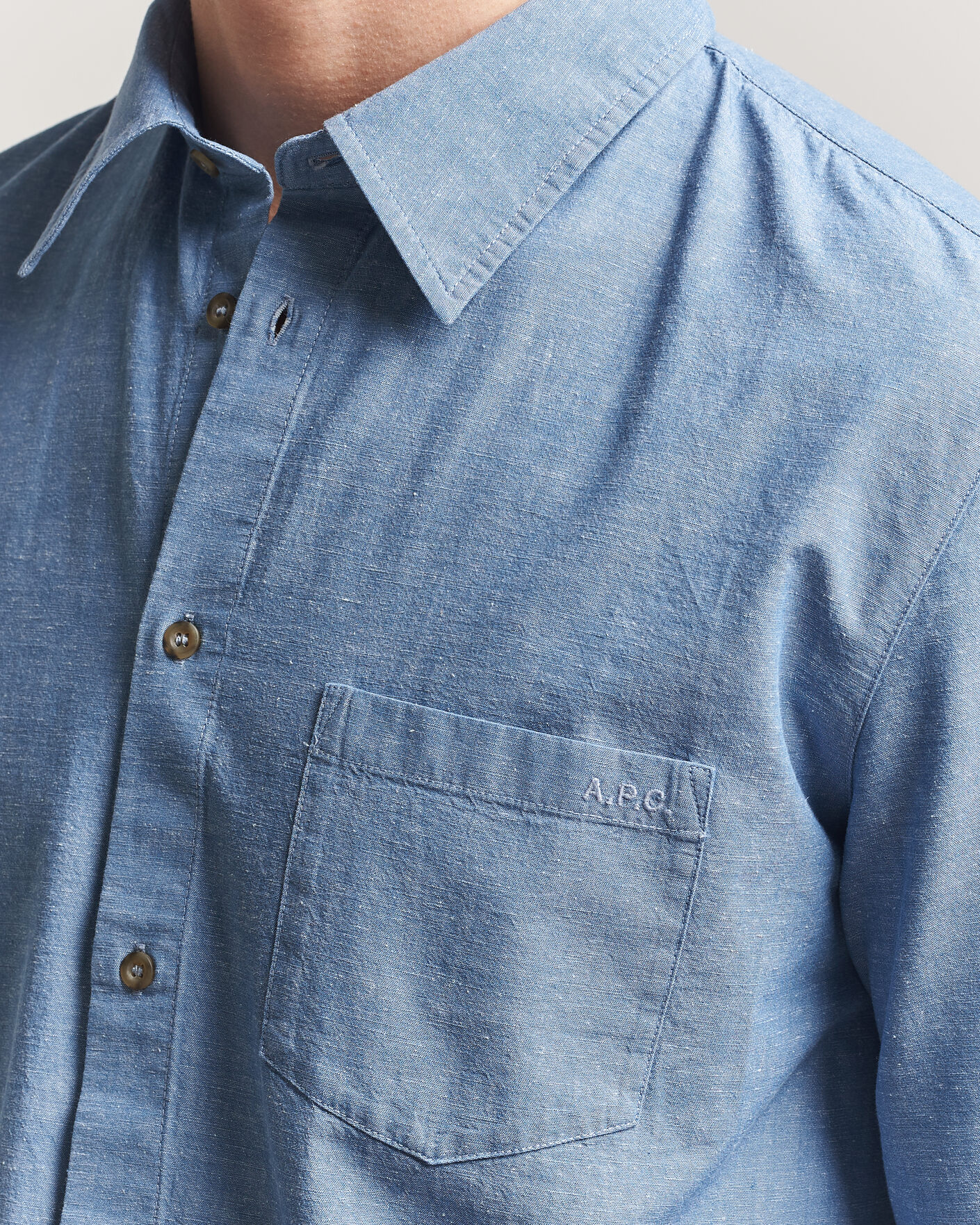 Hombres | Camisas | A.P.C. | Harris Cotton/Linen Shirt Blue