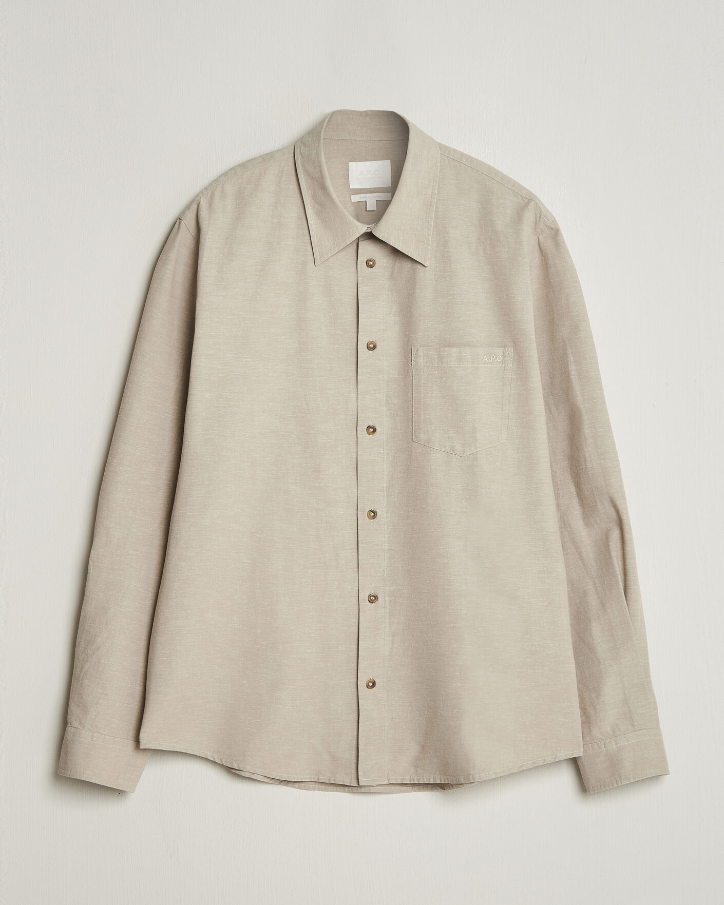 Hombres | Camisas | A.P.C. | Harris Cotton/Linen Shirt Sage Green
