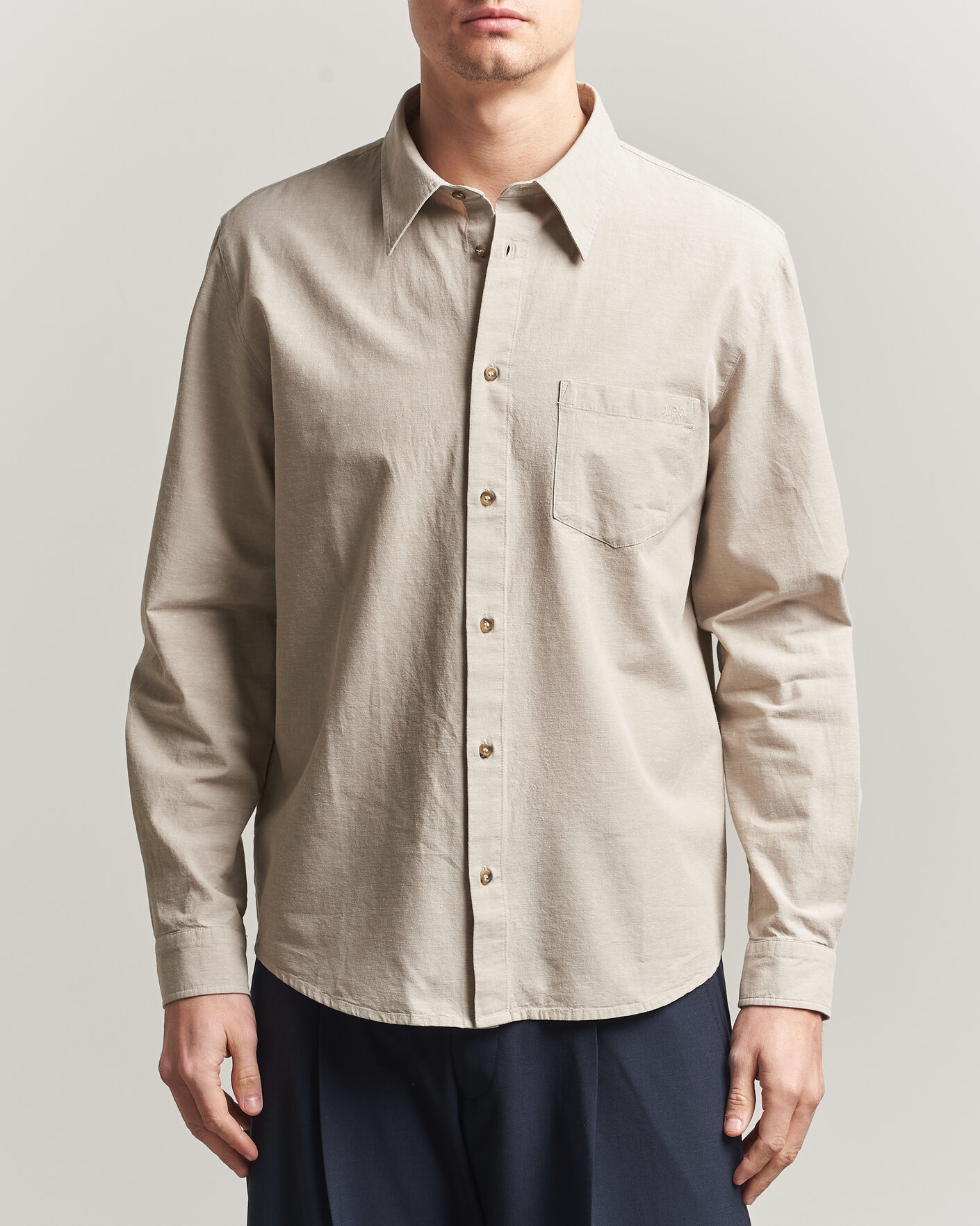 Hombres | Camisas | A.P.C. | Harris Cotton/Linen Shirt Sage Green