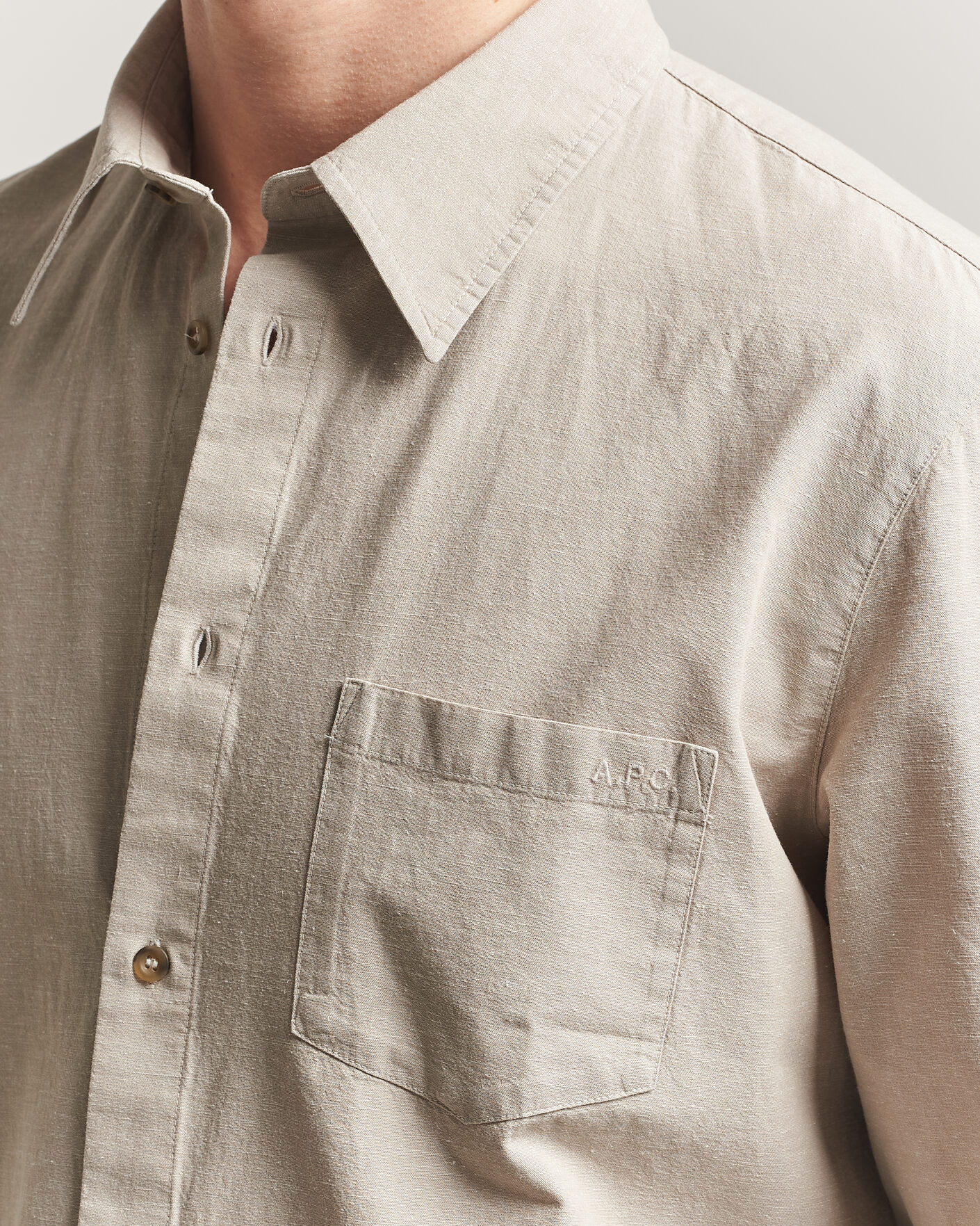 Hombres | Camisas | A.P.C. | Harris Cotton/Linen Shirt Sage Green