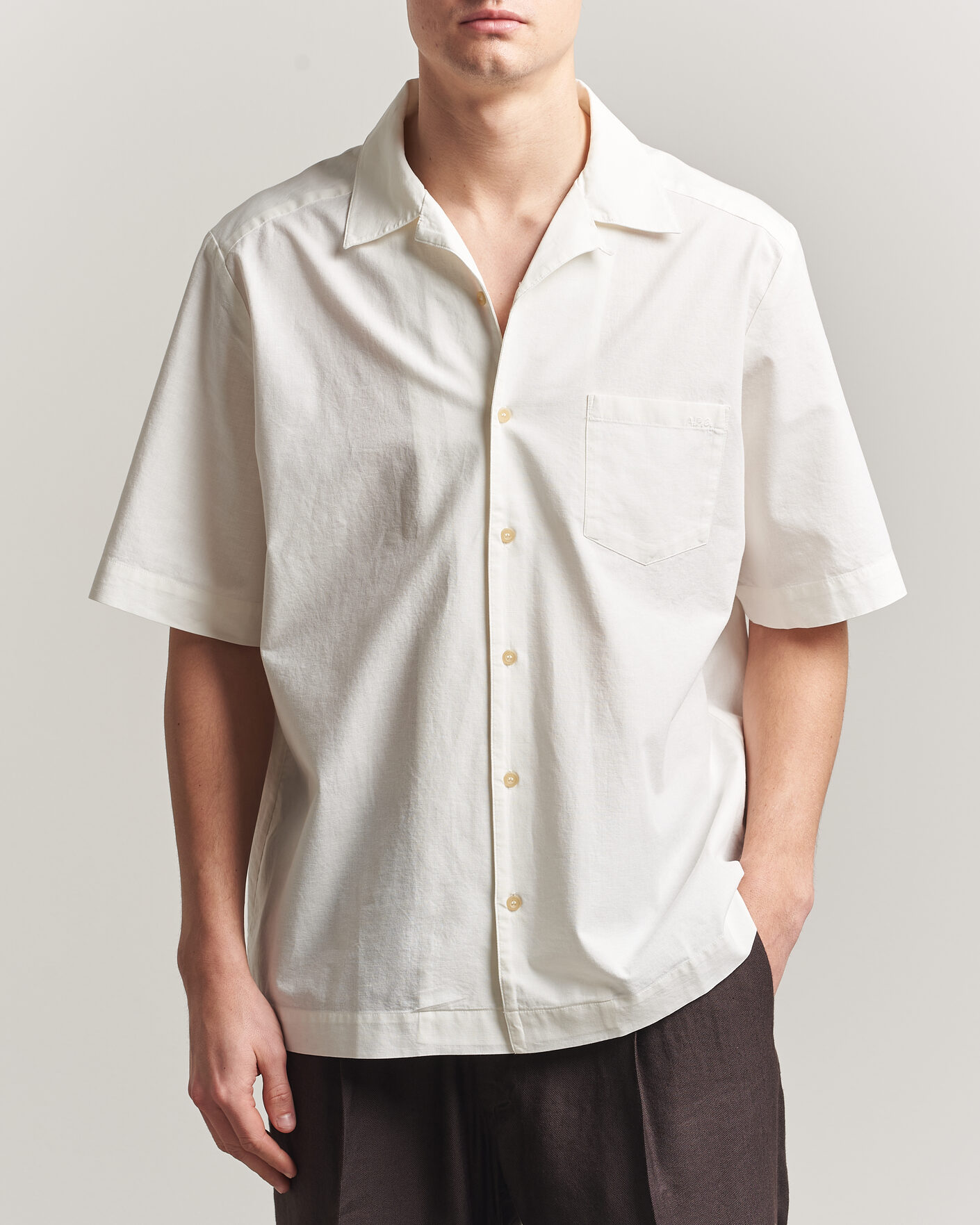 Hombres | Camisas | A.P.C. | Jude Cotton/Linen Short Sleeve Shirt White