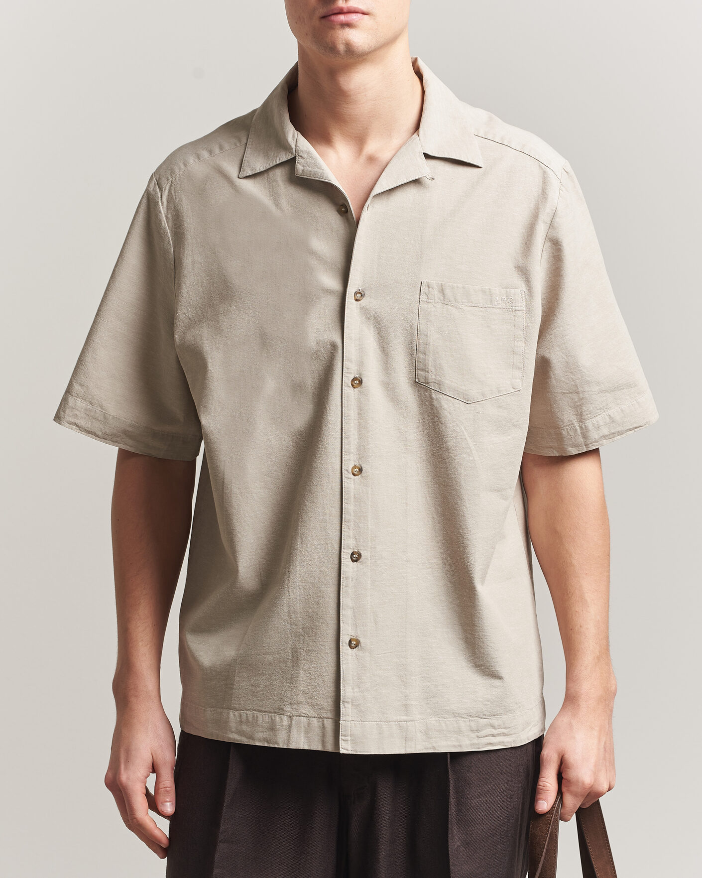 Hombres | Camisas | A.P.C. | Jude Cotton/Linen Short Sleeve Shirt Sage Green