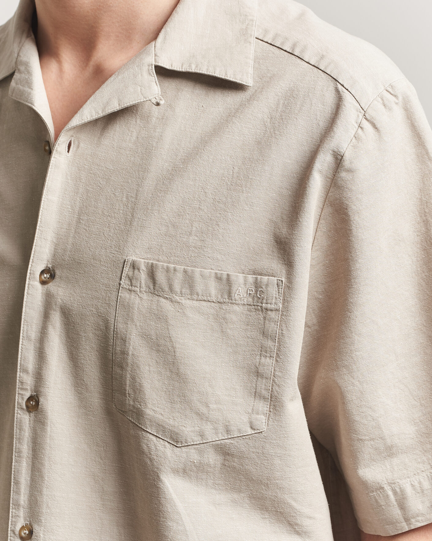 Hombres | Camisas | A.P.C. | Jude Cotton/Linen Short Sleeve Shirt Sage Green