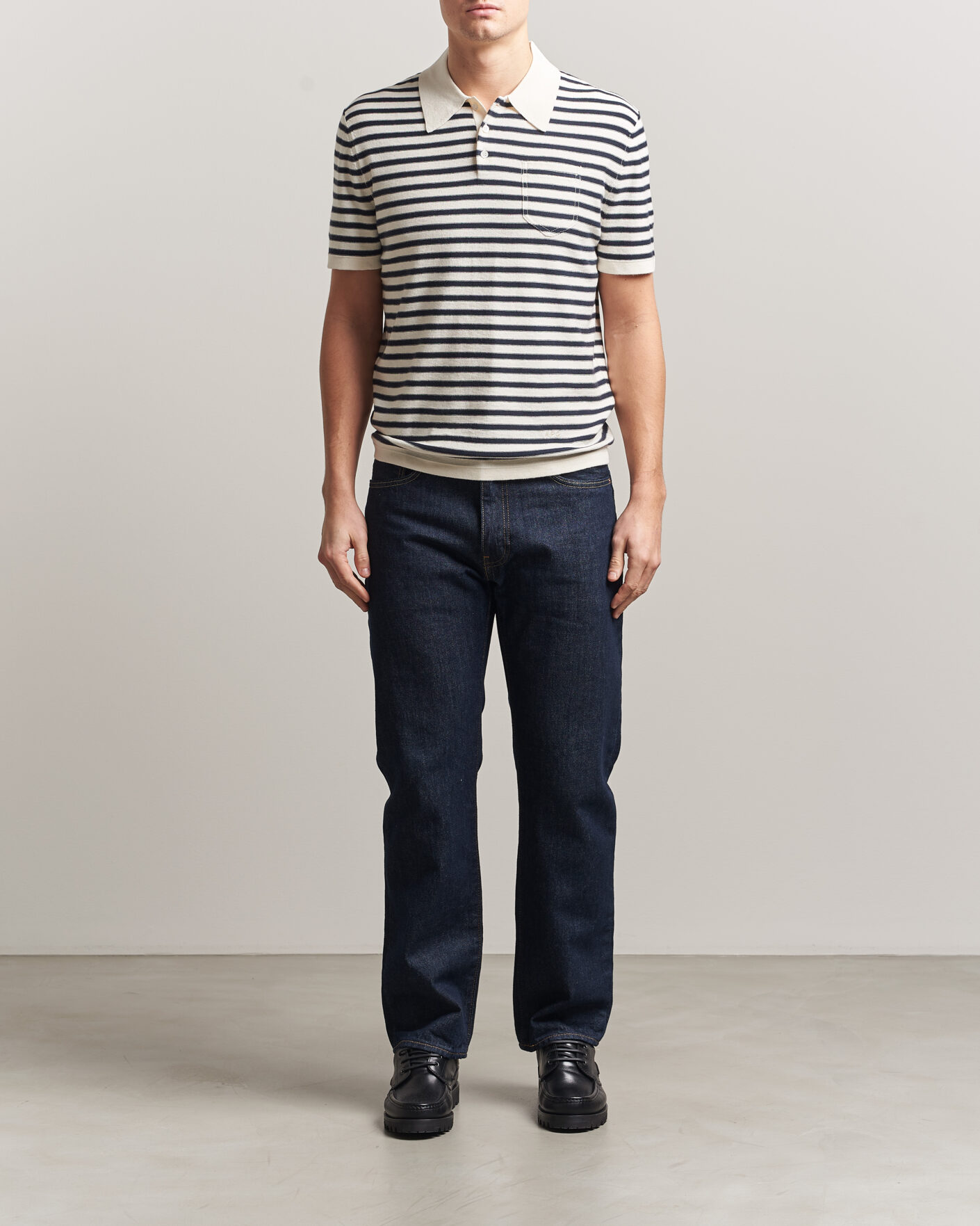 Hombres | Polos | A.P.C. | Eliot Cotton/Cashmere Knitted Polo Ecru/Navy