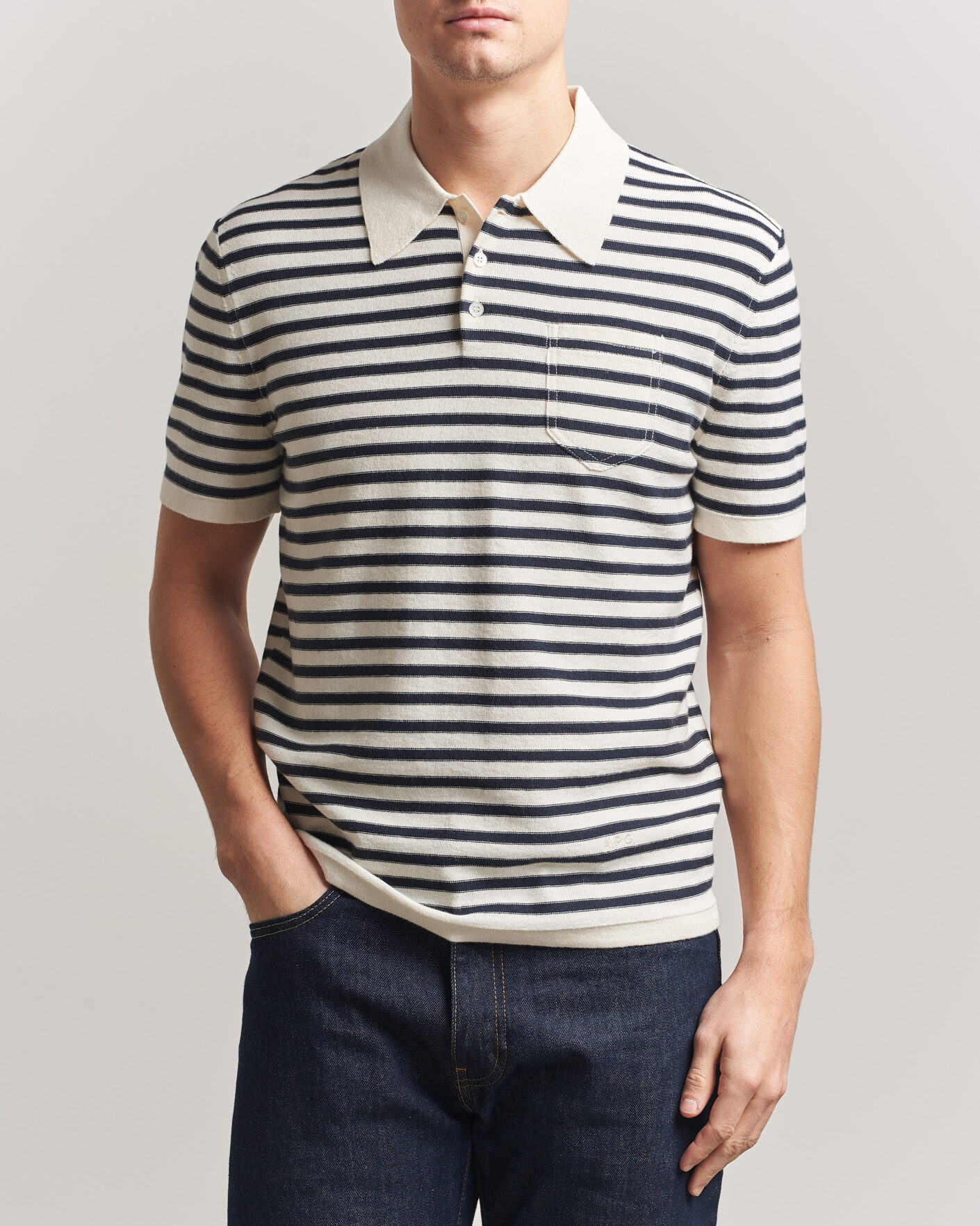Hombres | Polos | A.P.C. | Eliot Cotton/Cashmere Knitted Polo Ecru/Navy