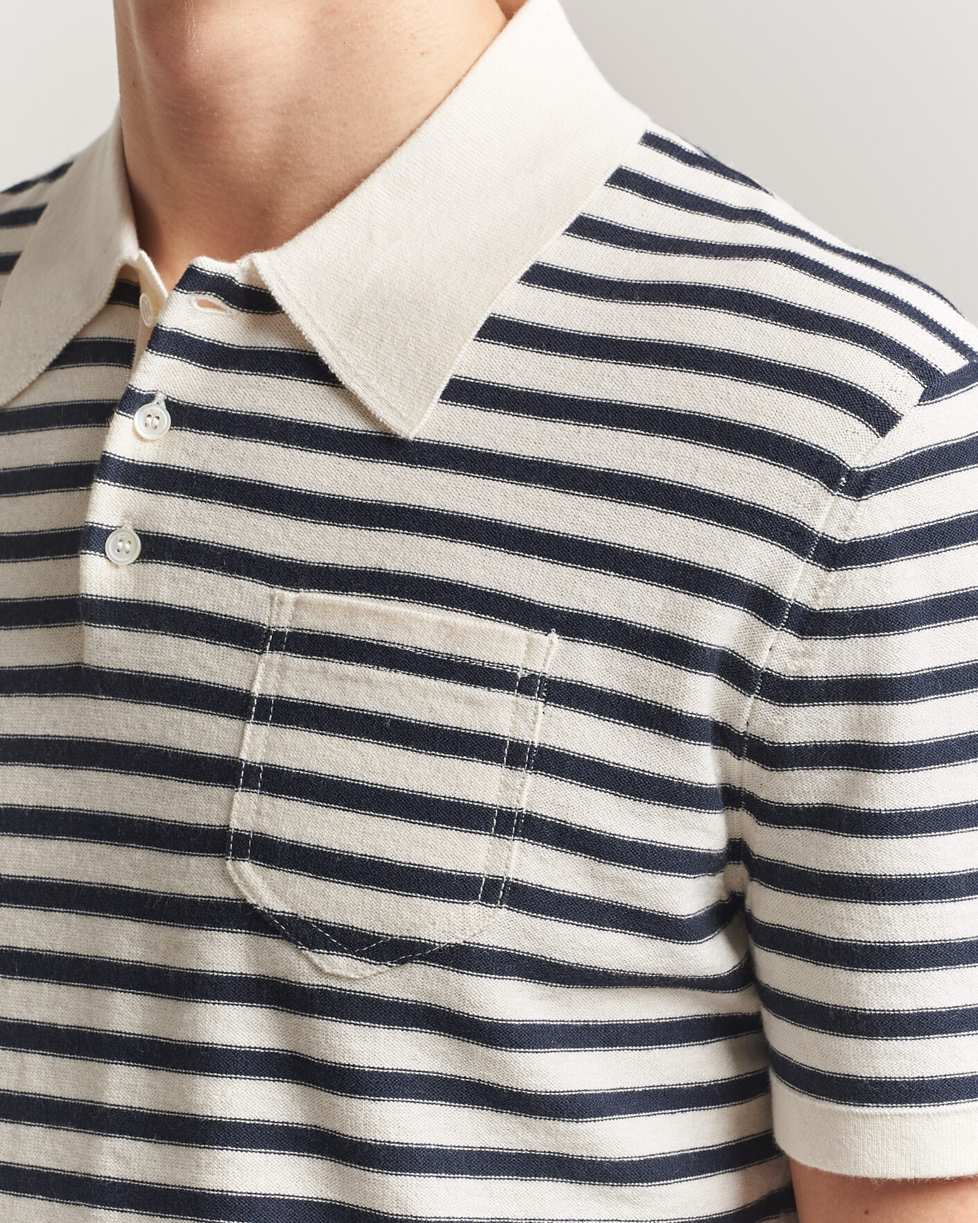 Hombres | Polos | A.P.C. | Eliot Cotton/Cashmere Knitted Polo Ecru/Navy