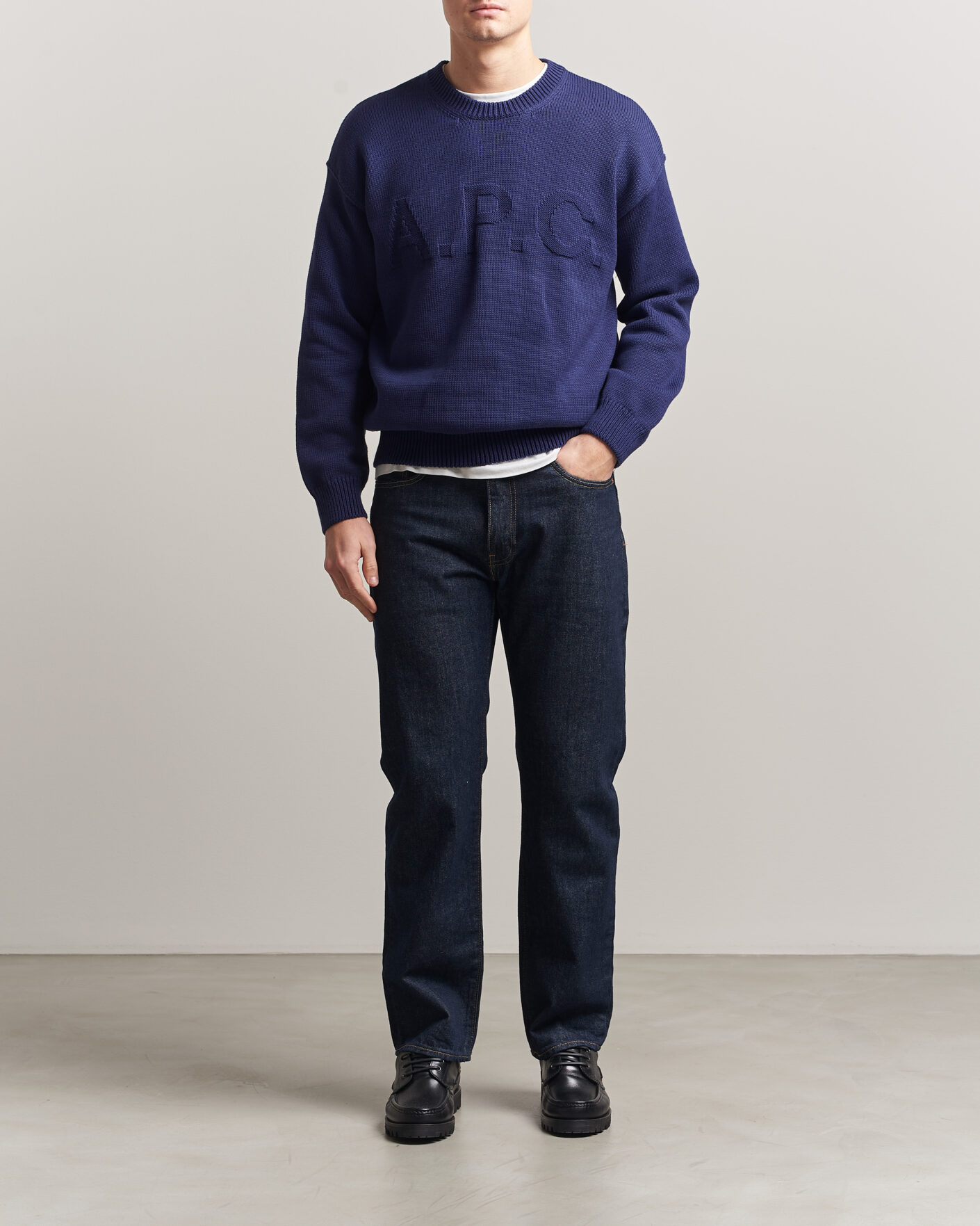 Hombres | Jerséis y prendas de punto | A.P.C. | Leo Cotton Knitted Sweater Dark Blue