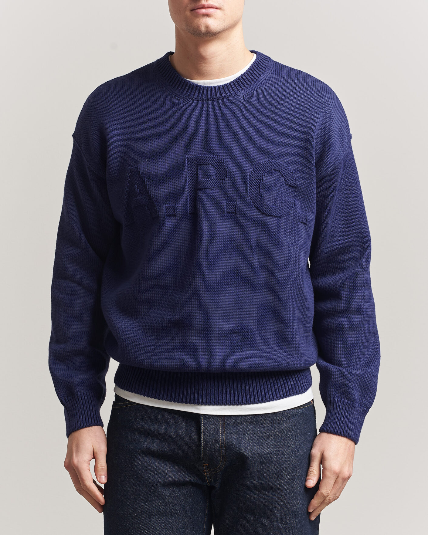 Hombres | Jerséis y prendas de punto | A.P.C. | Leo Cotton Knitted Sweater Dark Blue