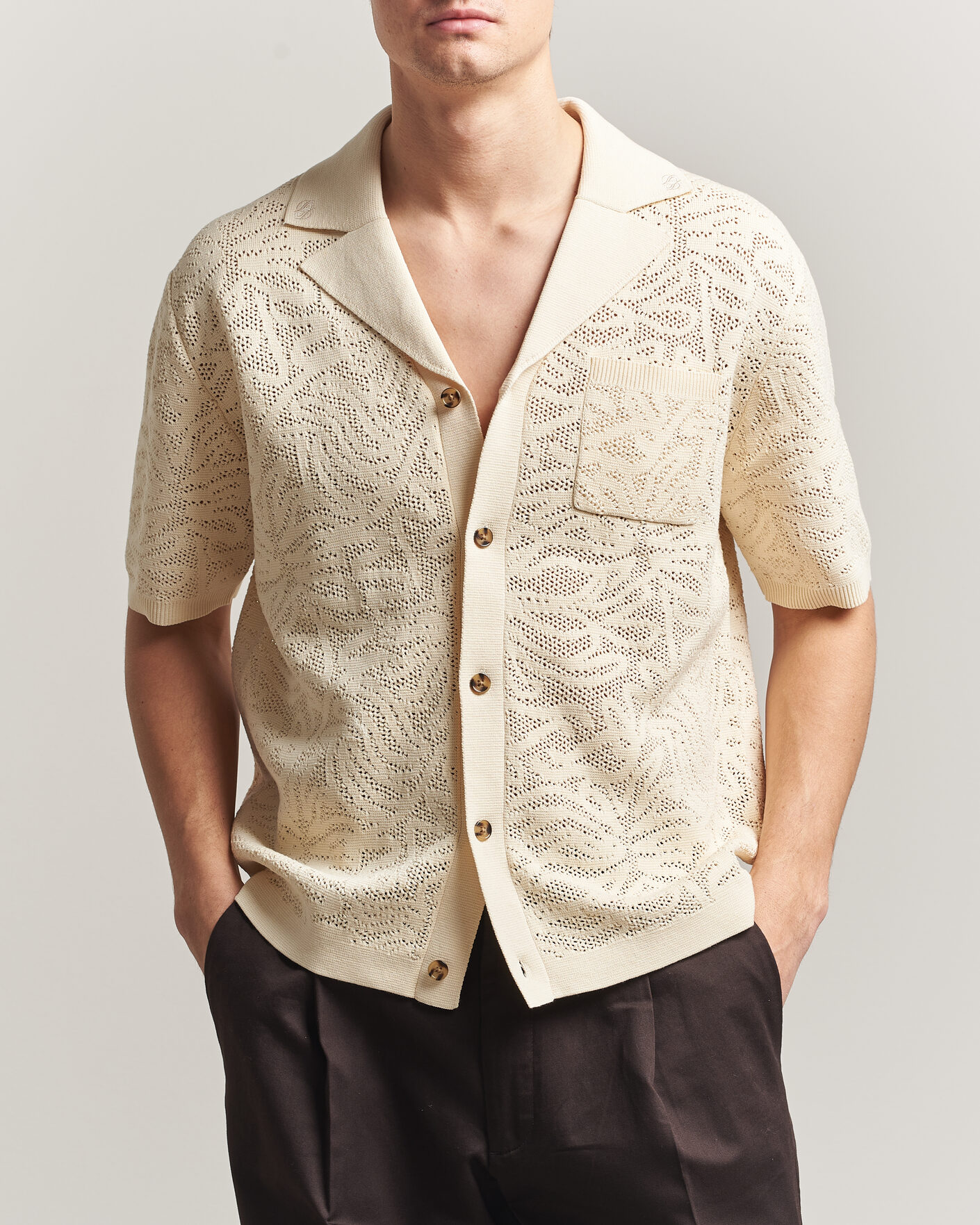 Hombres | Camisas | Drôle de Monsieur | Knitted Resort Shirt Off White