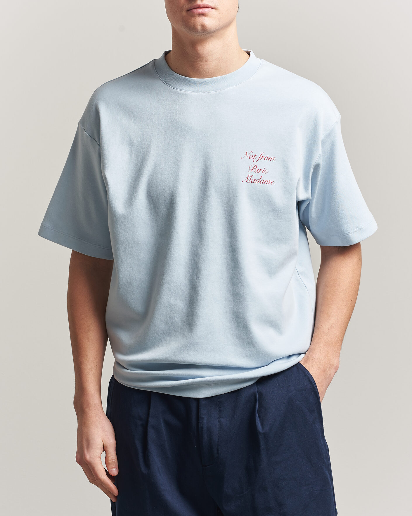Hombres | Camisetas | Drôle de Monsieur | Slogan Cursive T-Shirt Light Blue