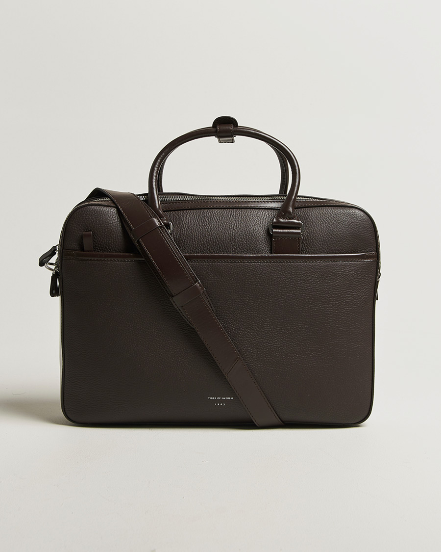 Hombres | Bolsos | Tiger of Sweden | Burin Grained Leather Briefcase Dark Brown