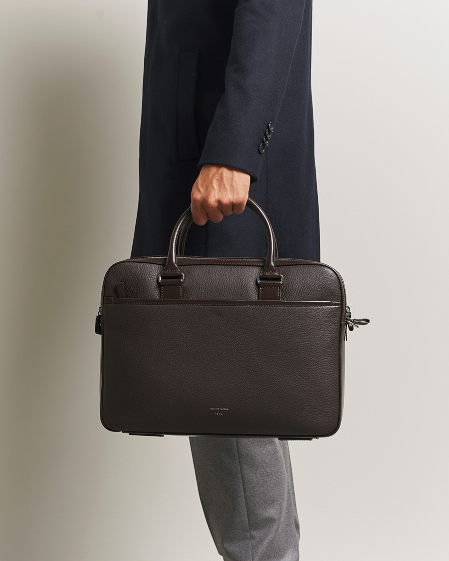 Hombres | Bolsos | Tiger of Sweden | Burin Grained Leather Briefcase Dark Brown