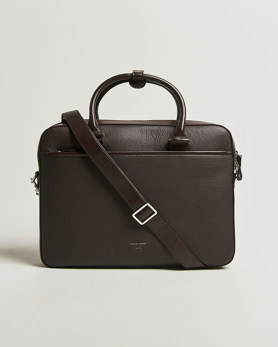 Hombres | Bolsos | Tiger of Sweden | Bosun Grained Leather Briefcase Dark Brown