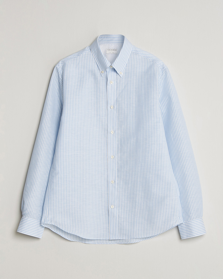 Hombres | Camisas | Tiger of Sweden | Bjorn Cotton/Linen Striped Shirt Heaven
