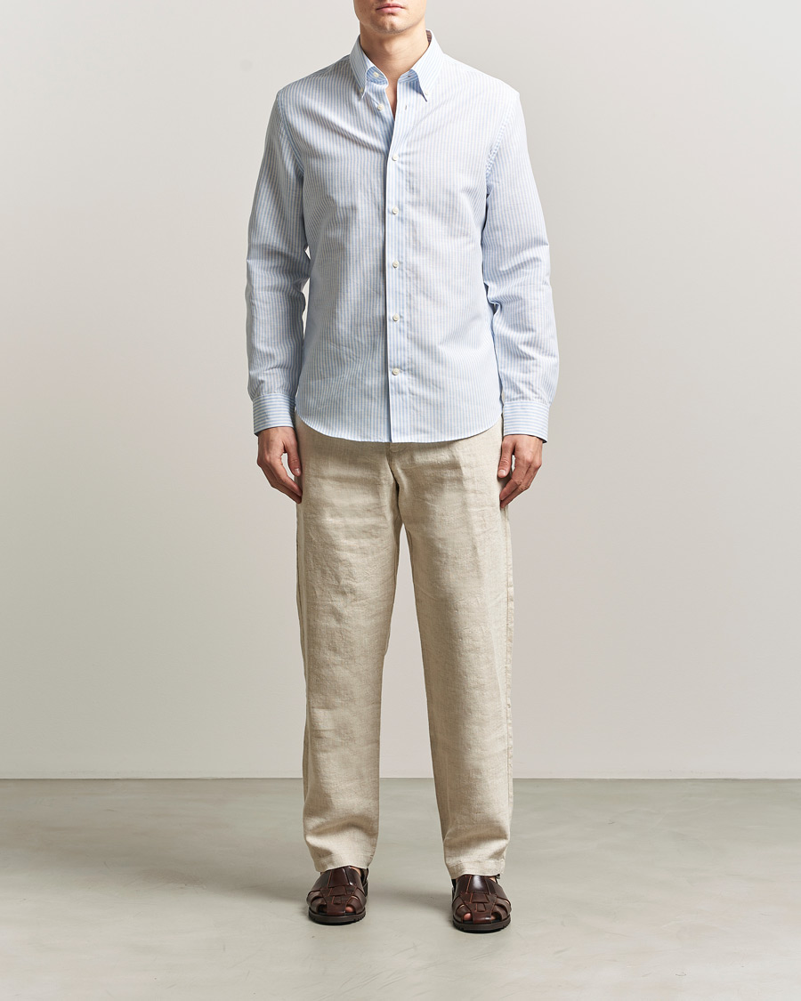 Hombres | Camisas | Tiger of Sweden | Bjorn Cotton/Linen Striped Shirt Heaven