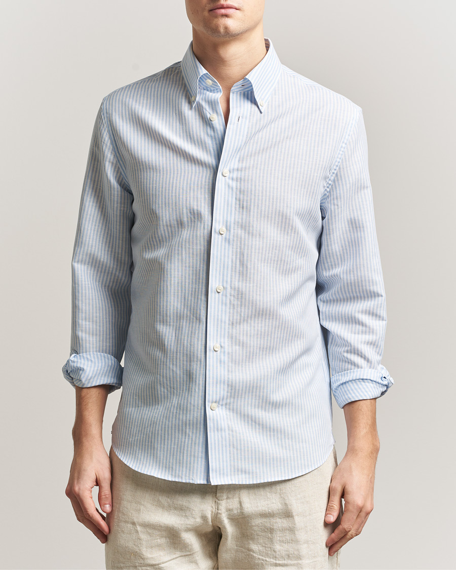 Hombres | Camisas | Tiger of Sweden | Bjorn Cotton/Linen Striped Shirt Heaven