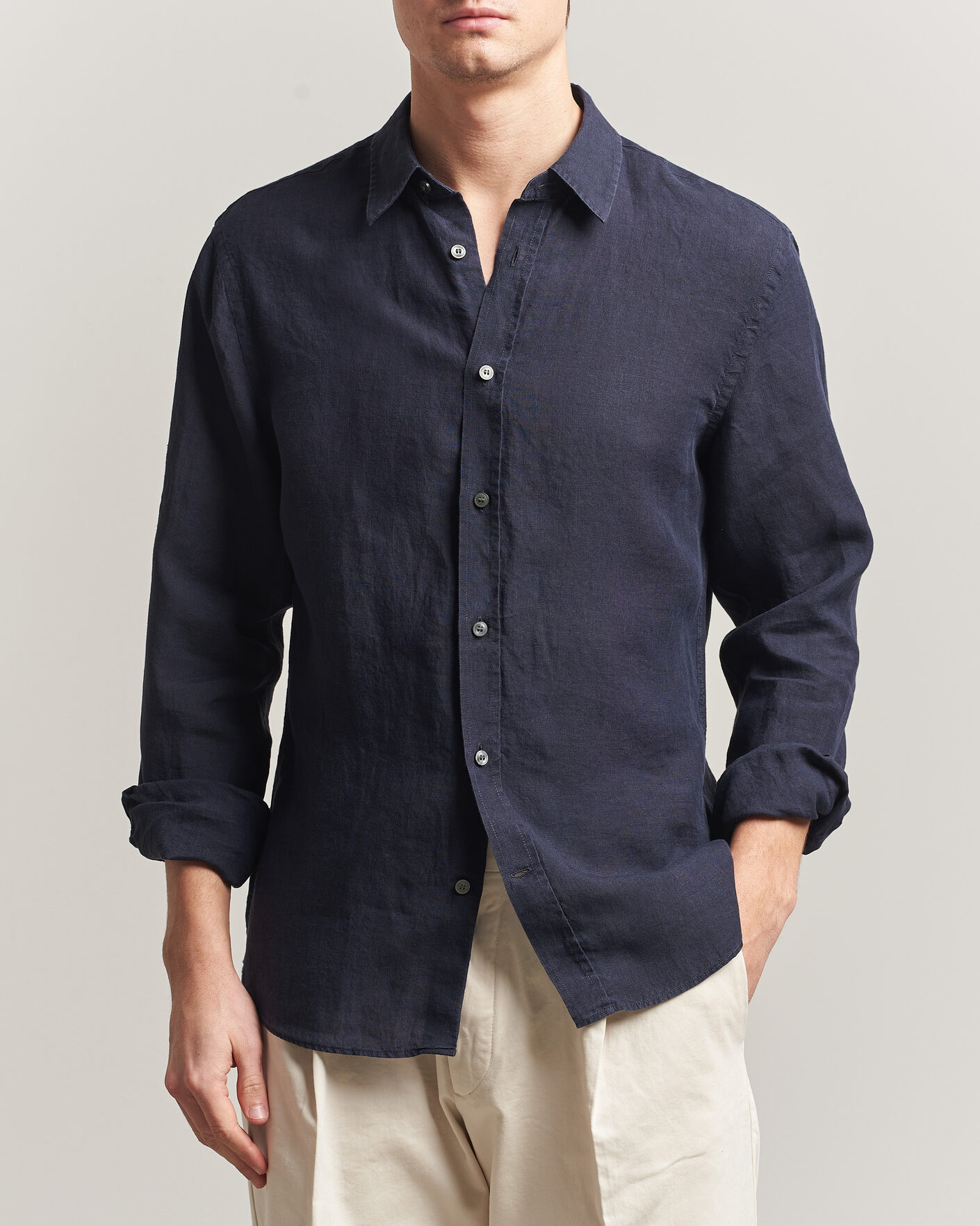 Hombres | Camisas | Tiger of Sweden | Spenser Linen Shirt Midnight Blue