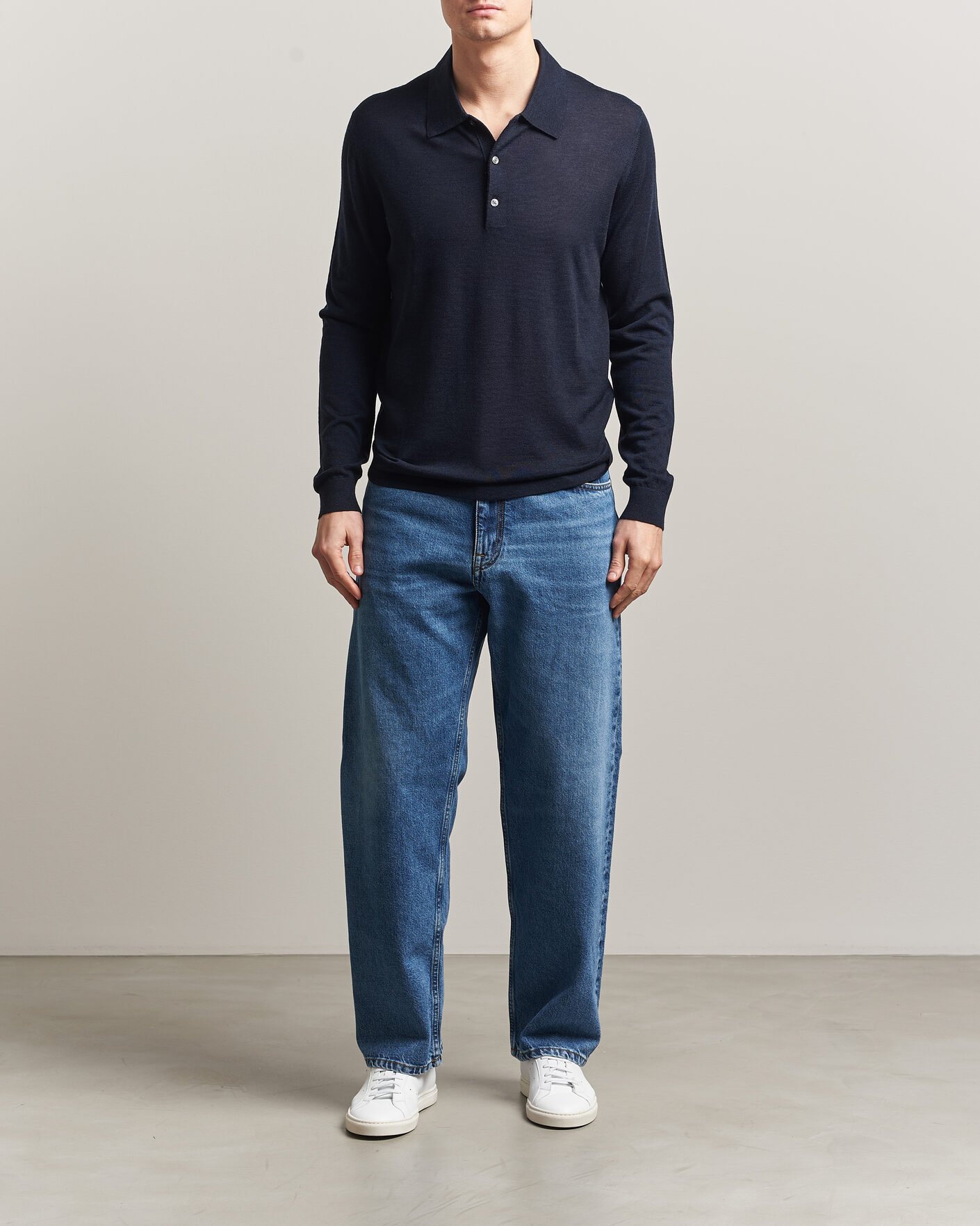 Hombres | Jerséis y prendas de punto | Tiger of Sweden | Eross Merino Knitted Polo Light Ink